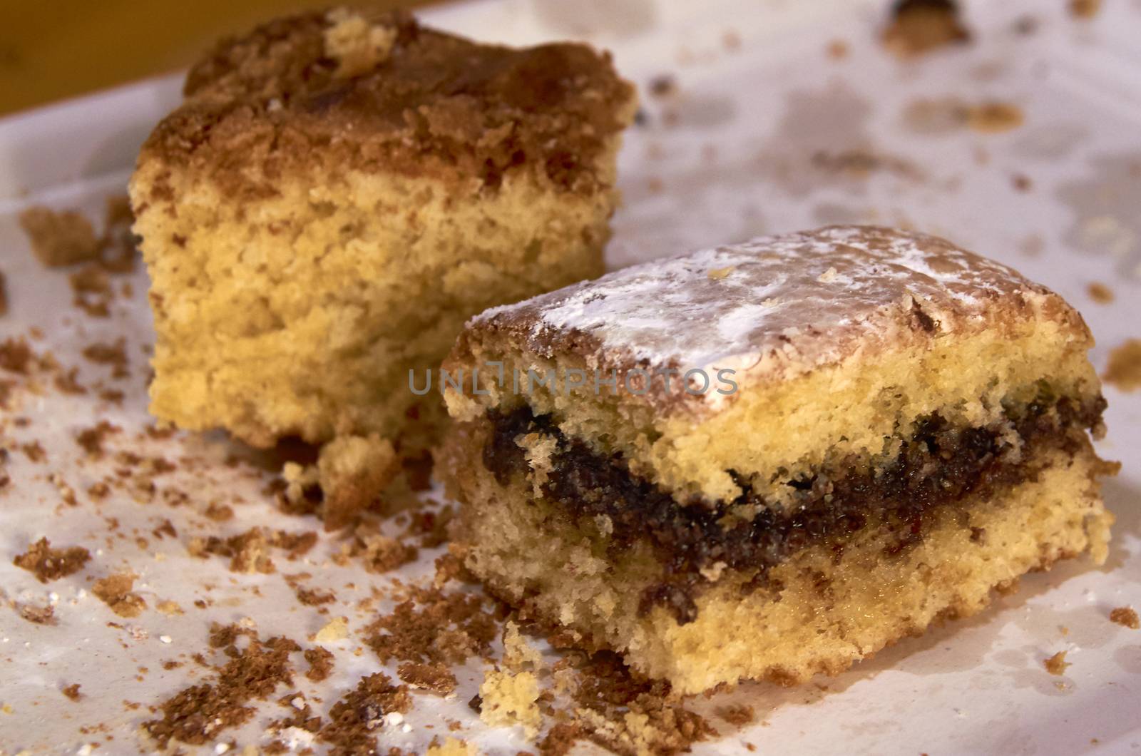 Homemade sponge cake filled with chocolate, in Valencian "COCA DE LLANDA"