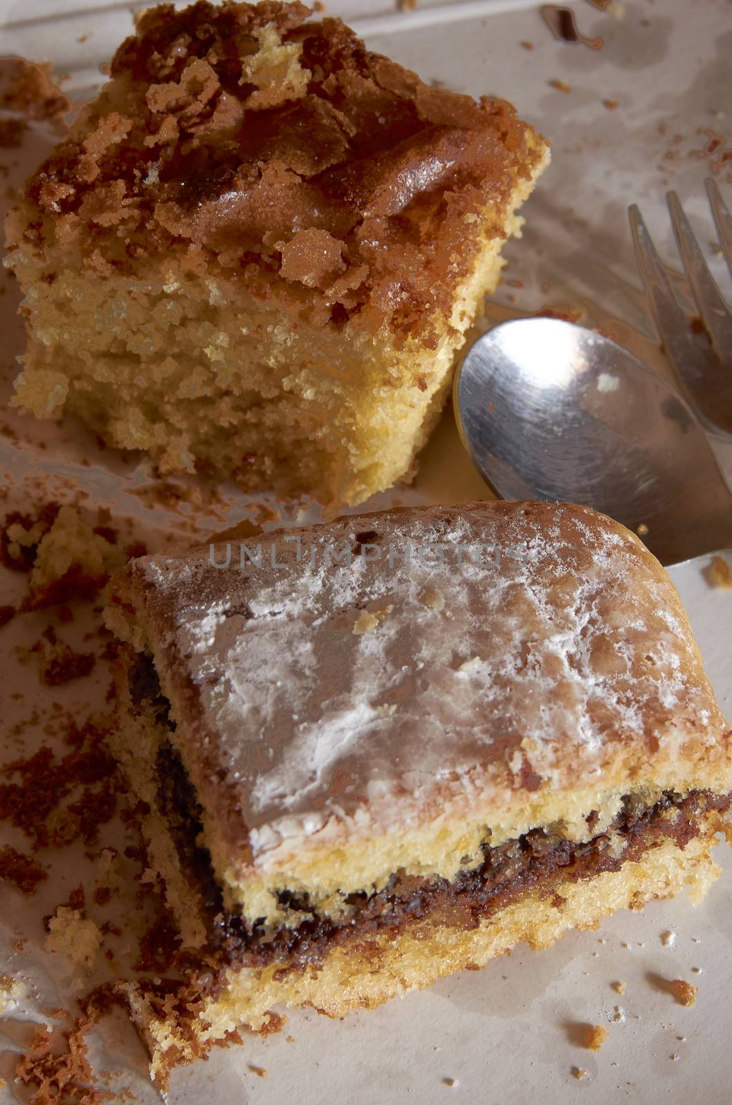 Homemade sponge cake filled with chocolate, in Valencian "COCA DE LLANDA"