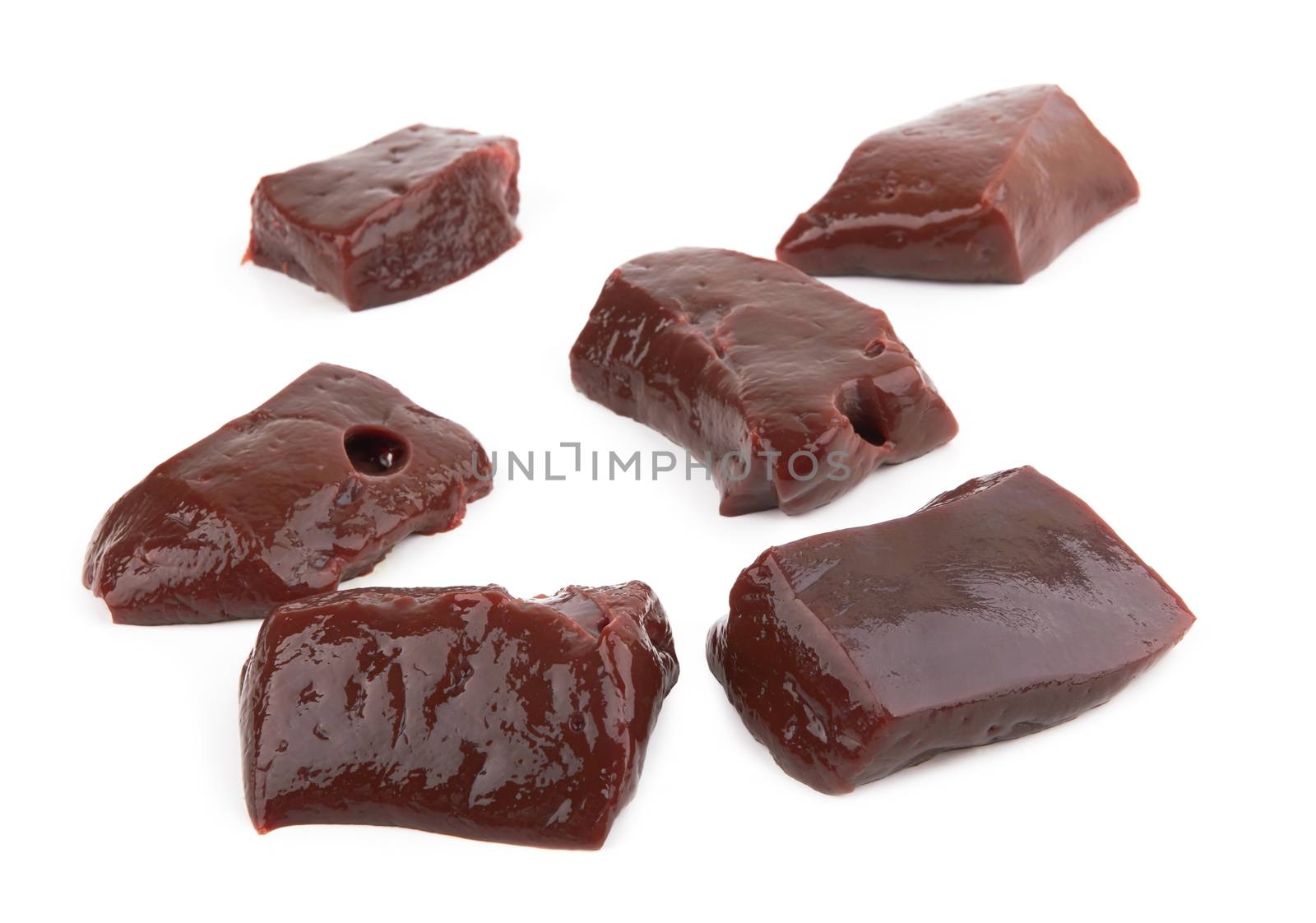 Raw liver fillet on а white background