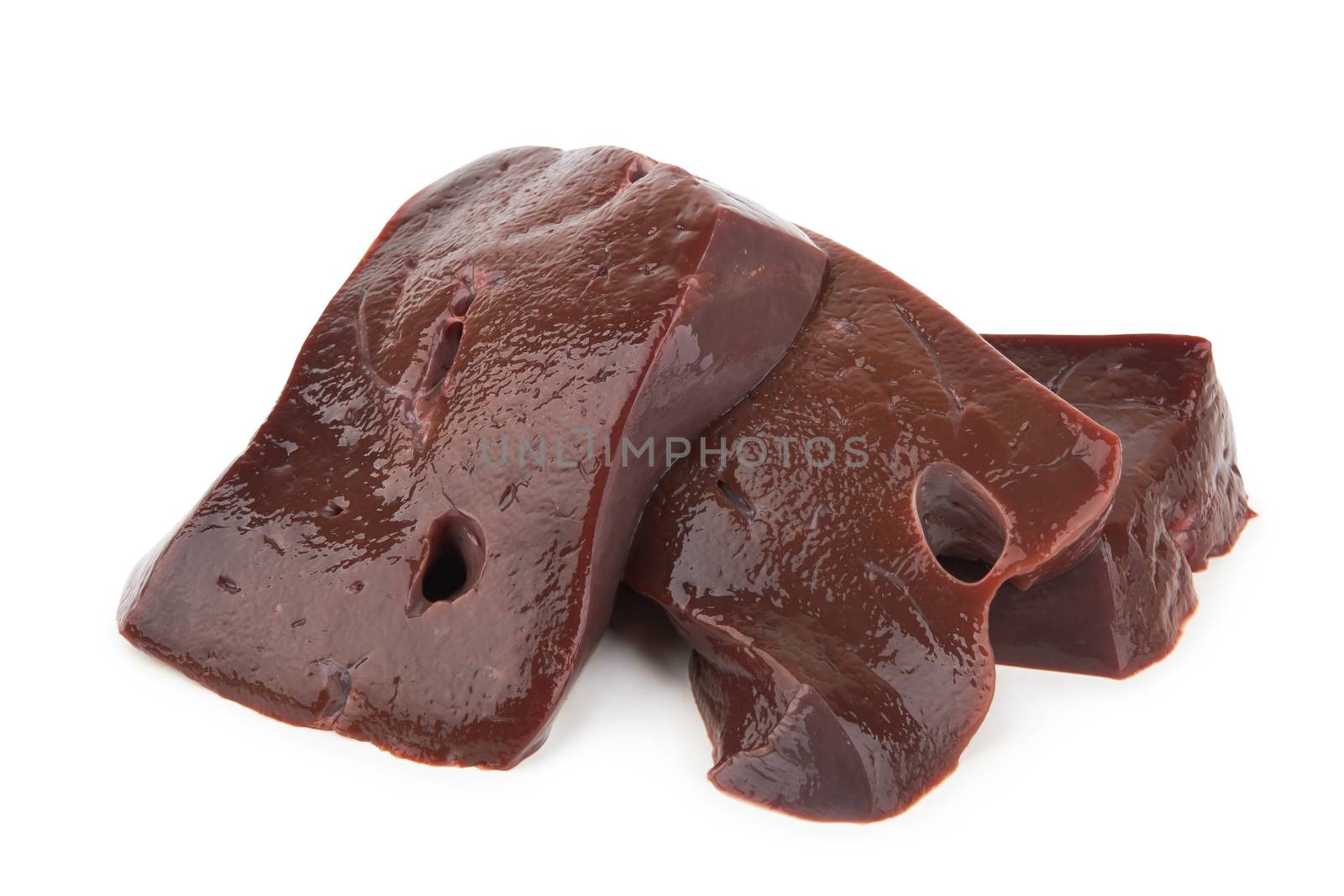 Raw liver fillet on а white background