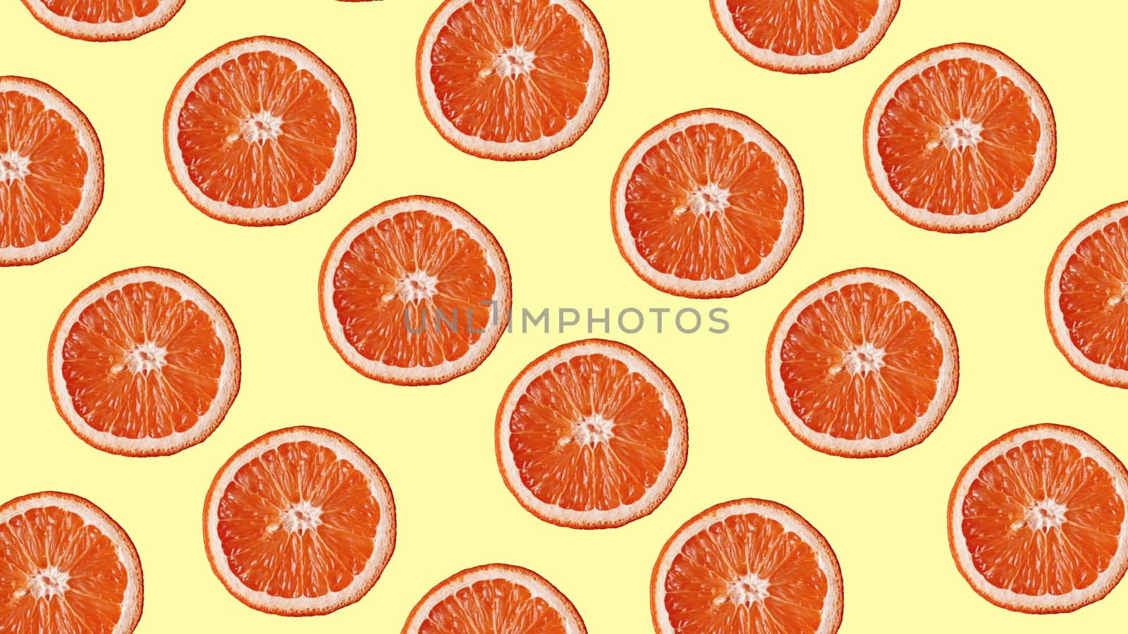 Grapefruit pattern on yellow background. Minimal flat lay concept. Top view