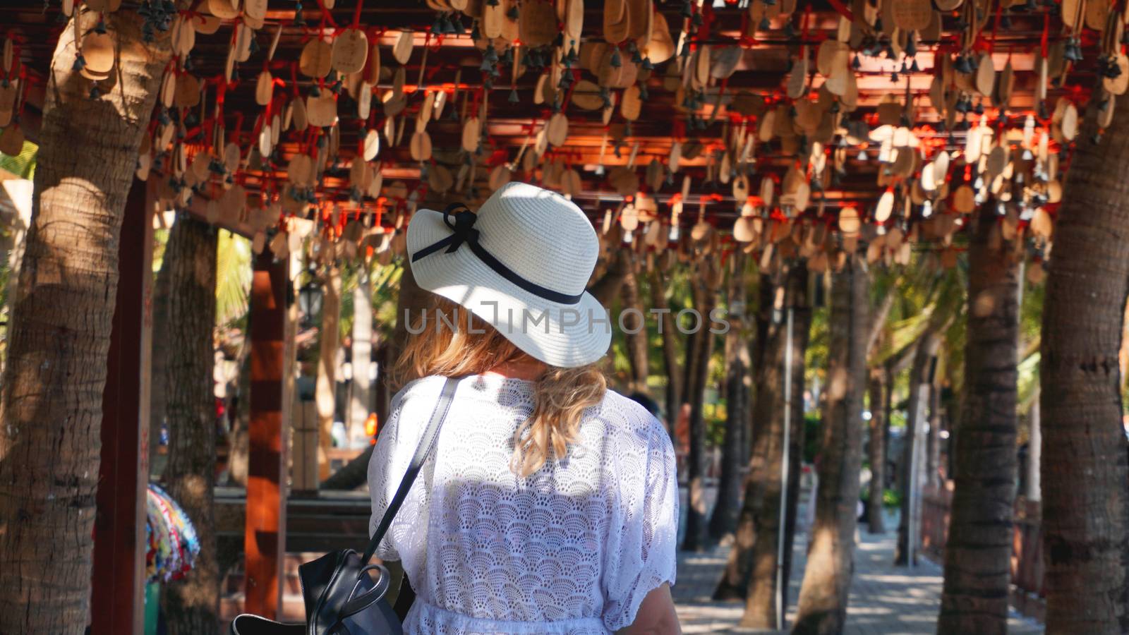 Back view of woman travel alone in China, travel concept.