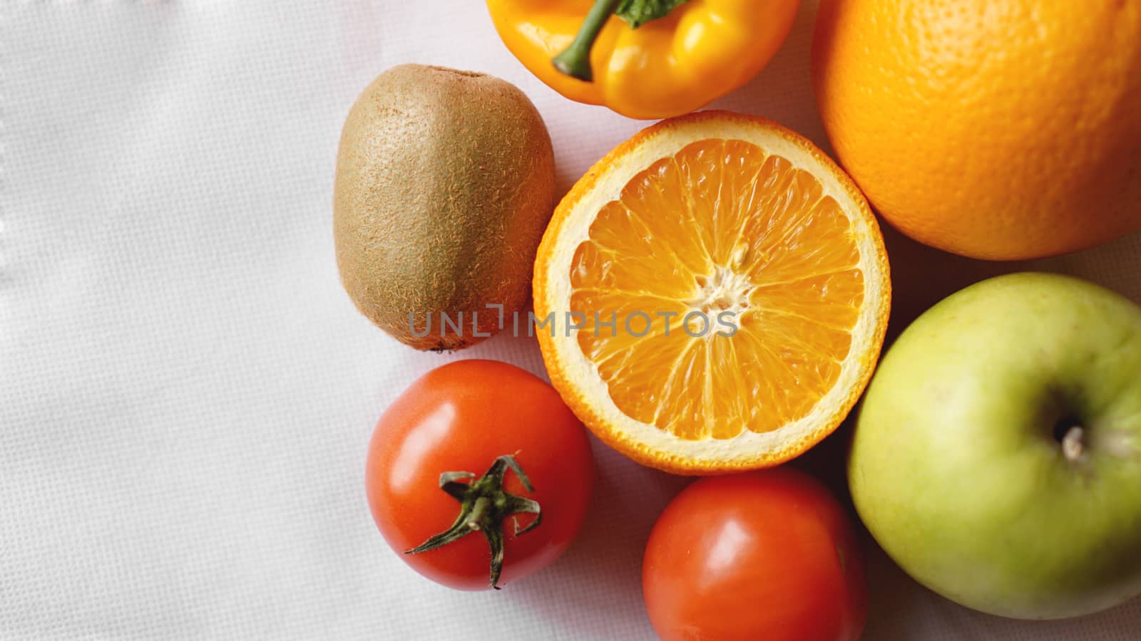 Collection fruits and vegetables isolated on a white background