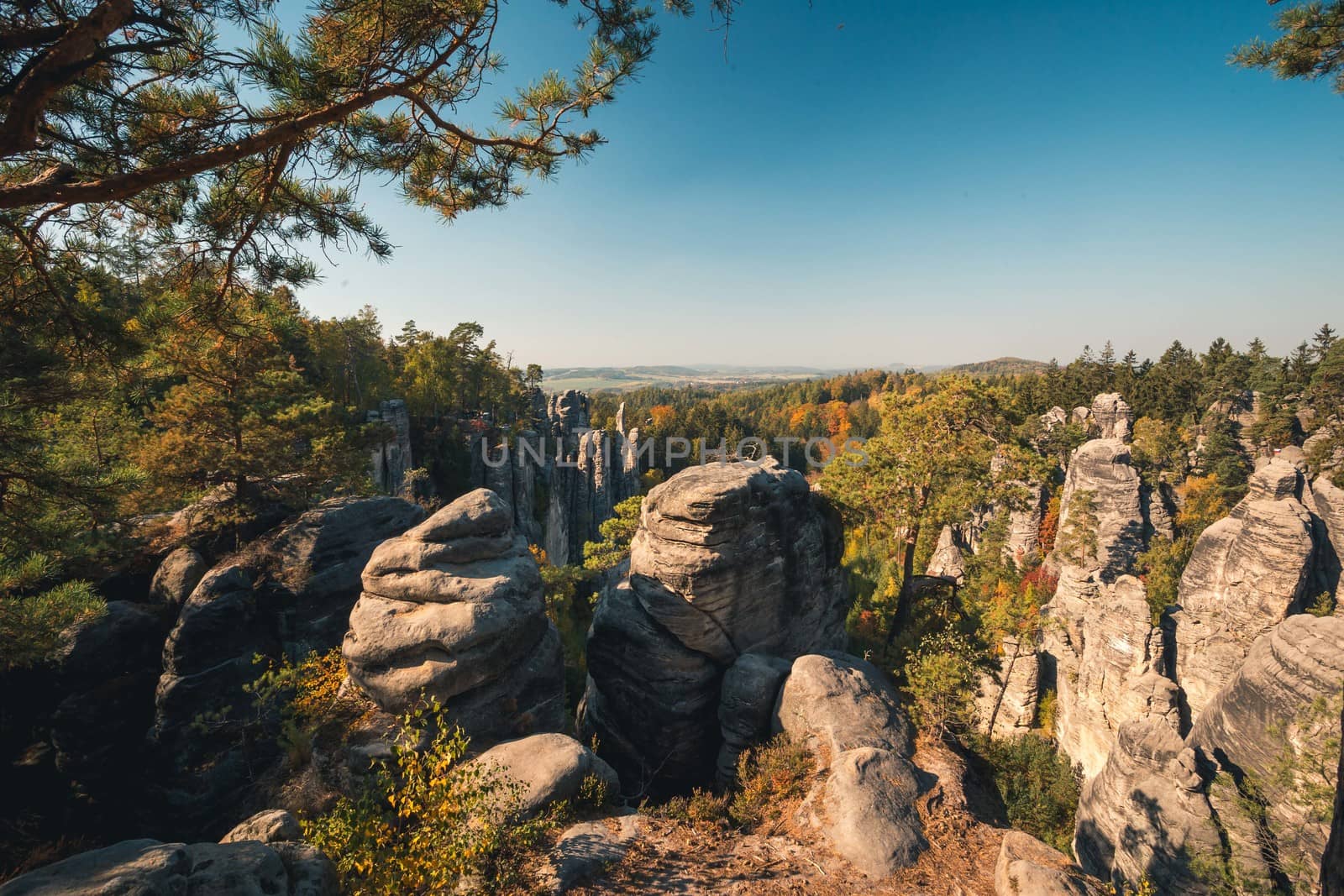 National Park of Cesky Raj. Czech paradise - Prachovske skaly. rock town in the autumn.