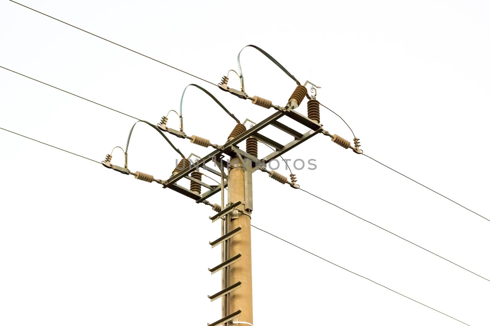 High Voltage Electric Pillar isolated on white background