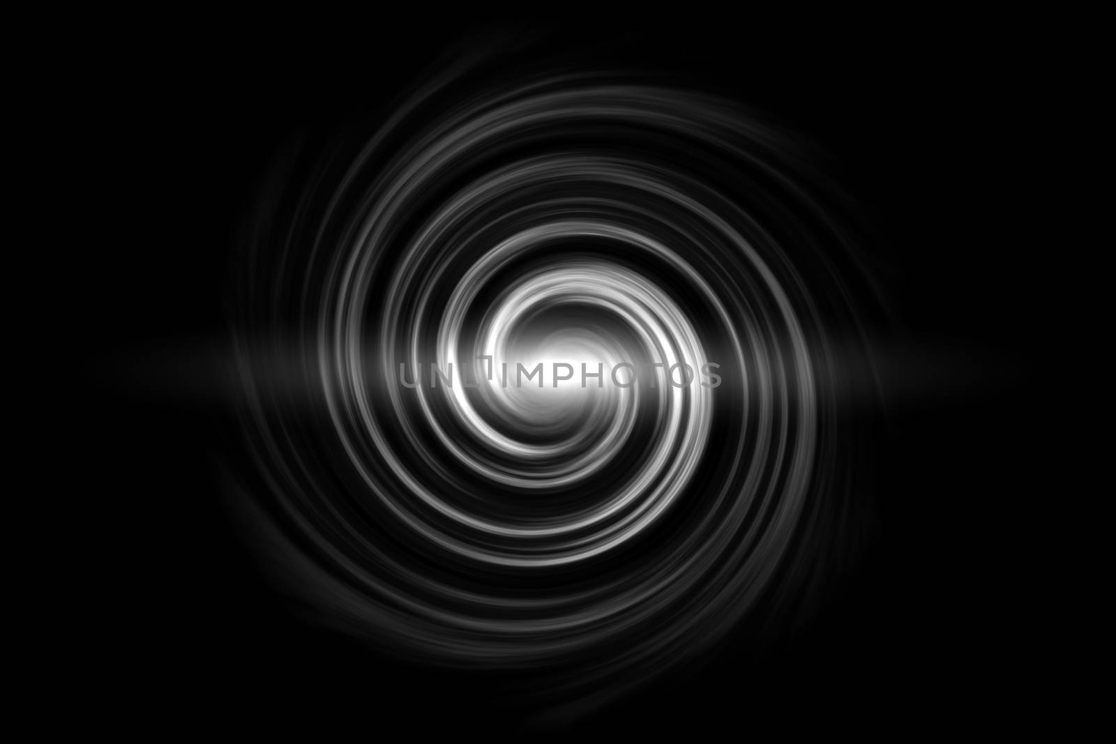 Glowing spiral tunnel with white cloud on black background