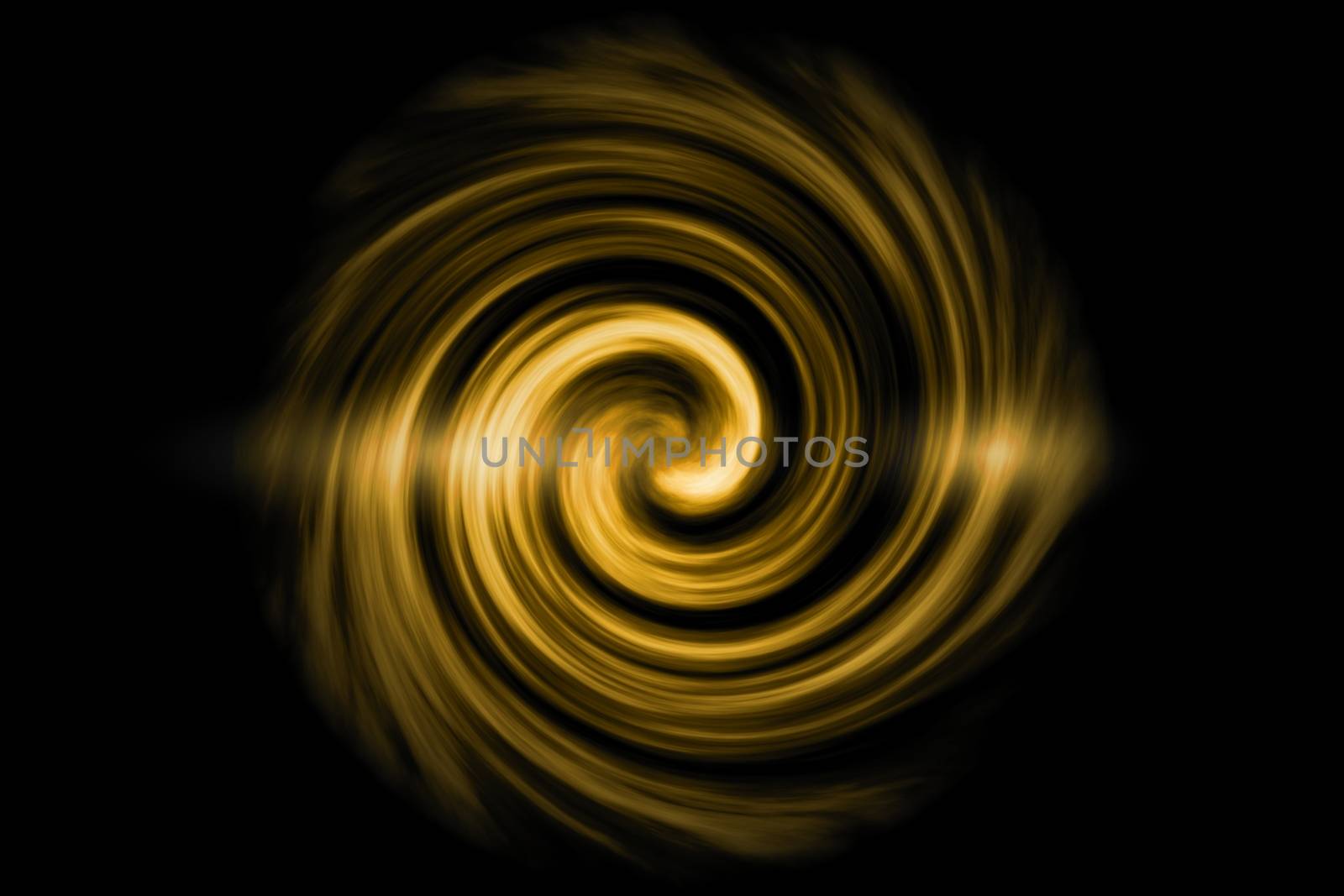Glowing spiral tunnel with light gold fog on black background