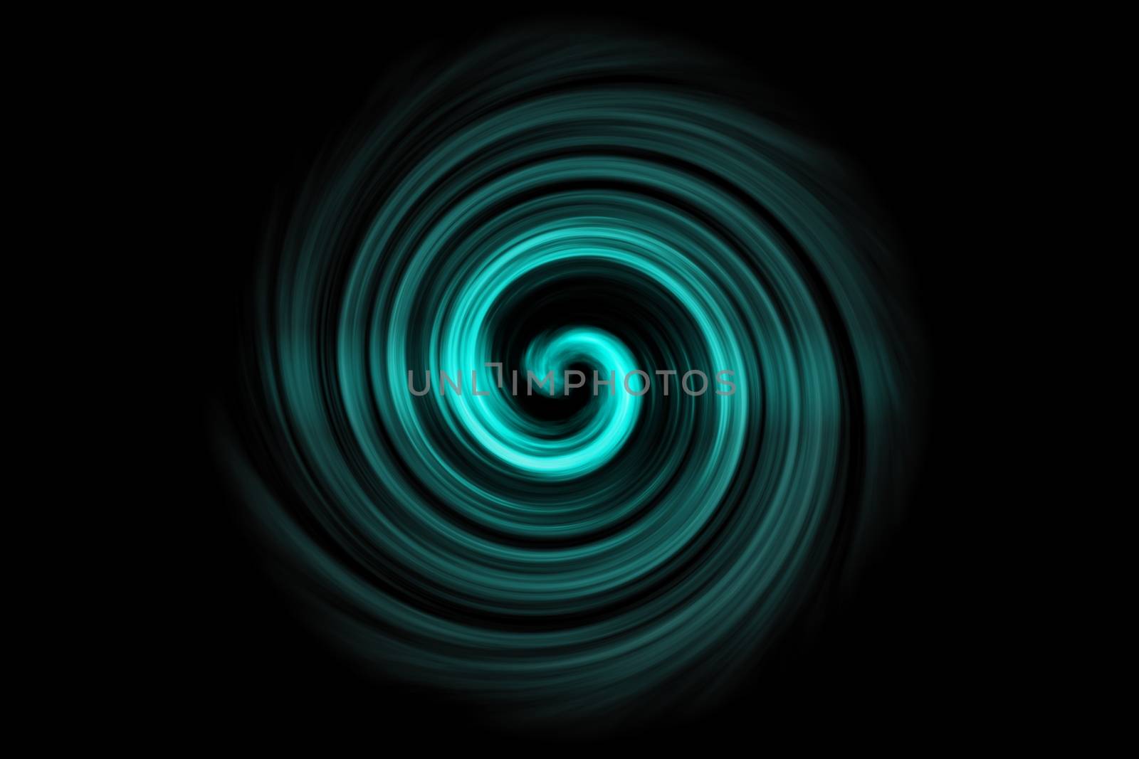 Glowing spiral tunnel with light teal cloud on black background