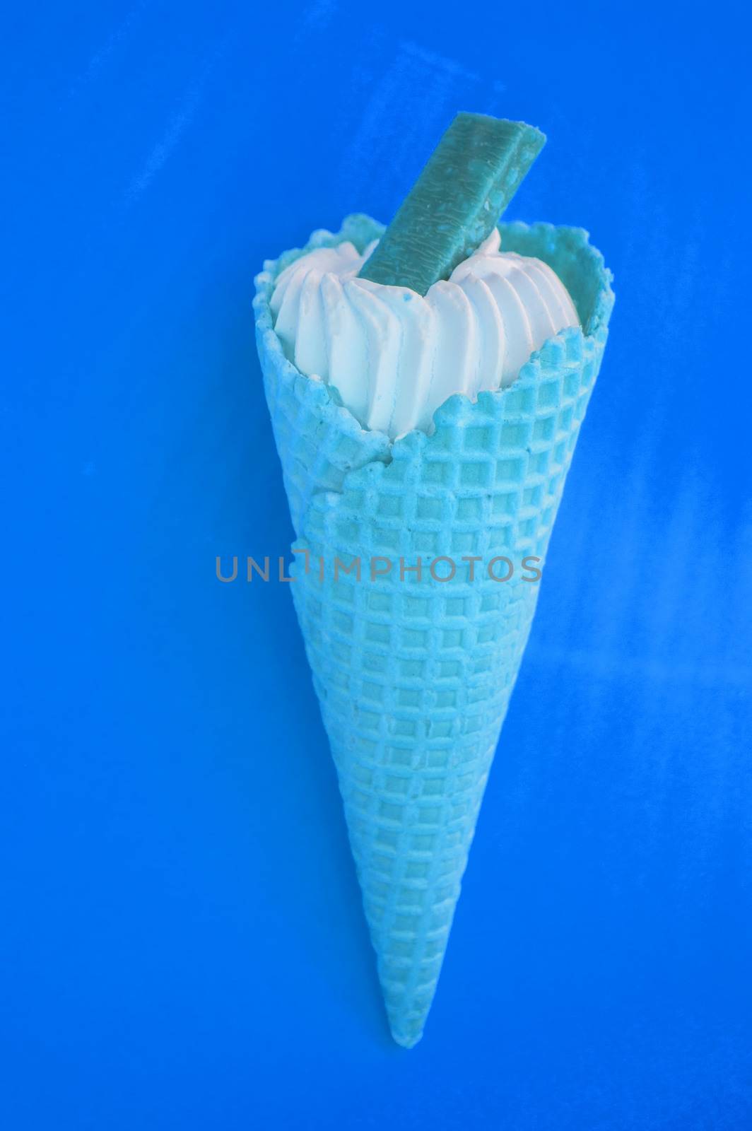 Ice cream CONE NEON COLORS pop art Flatley art, blue background.