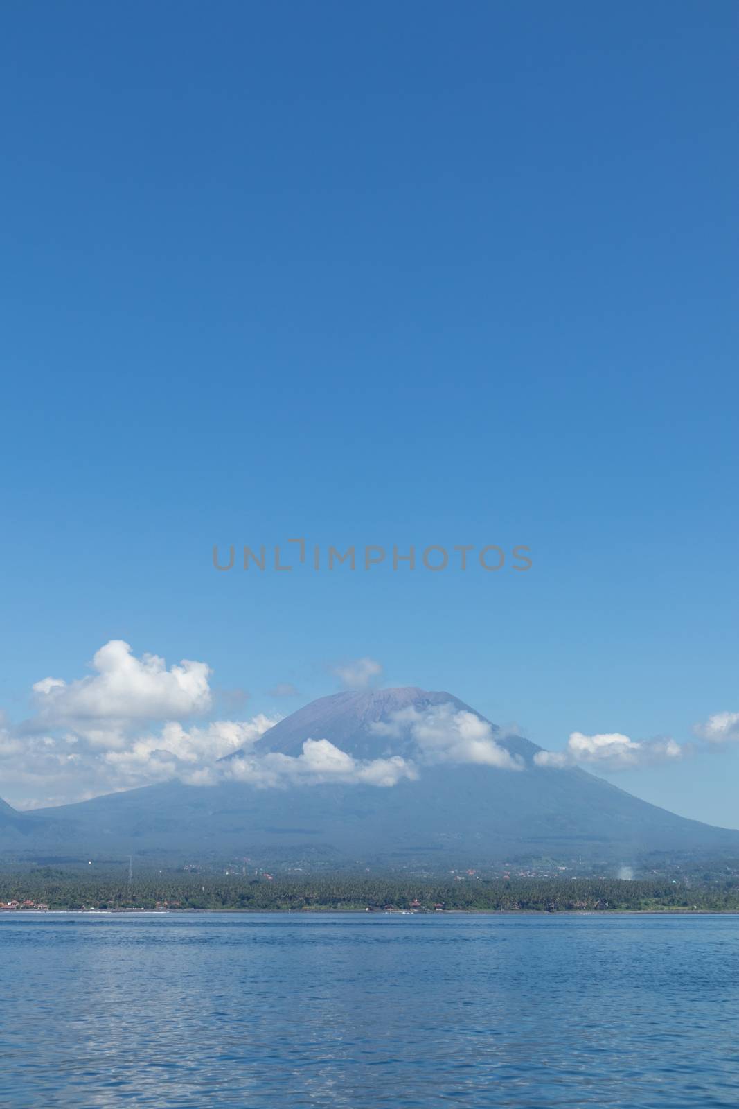 Agung volcano view from the sea. Bali island, Indonesia.