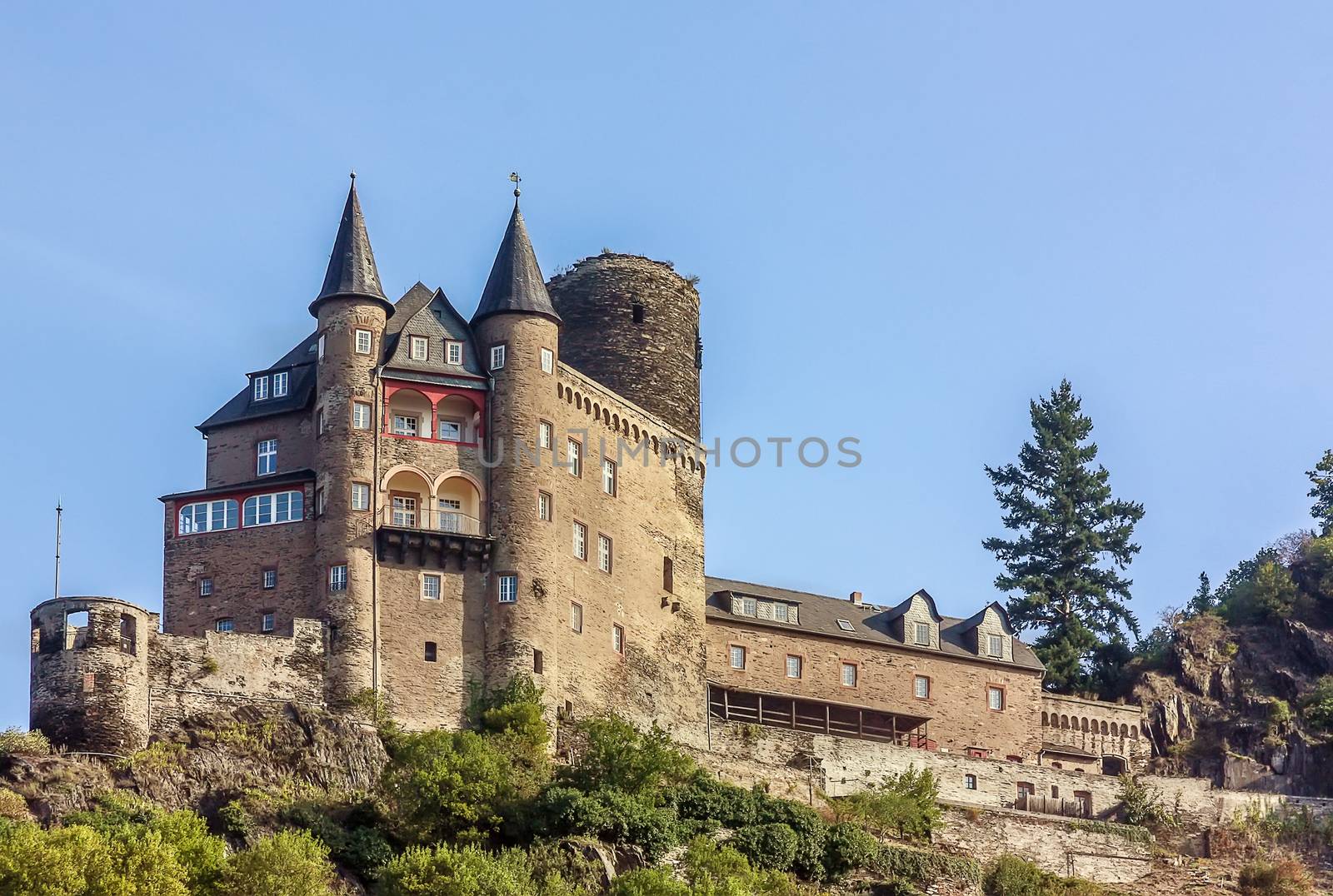 Katz Castle is magnificent castle stands on a ledge, looking downstream from the River Rhine