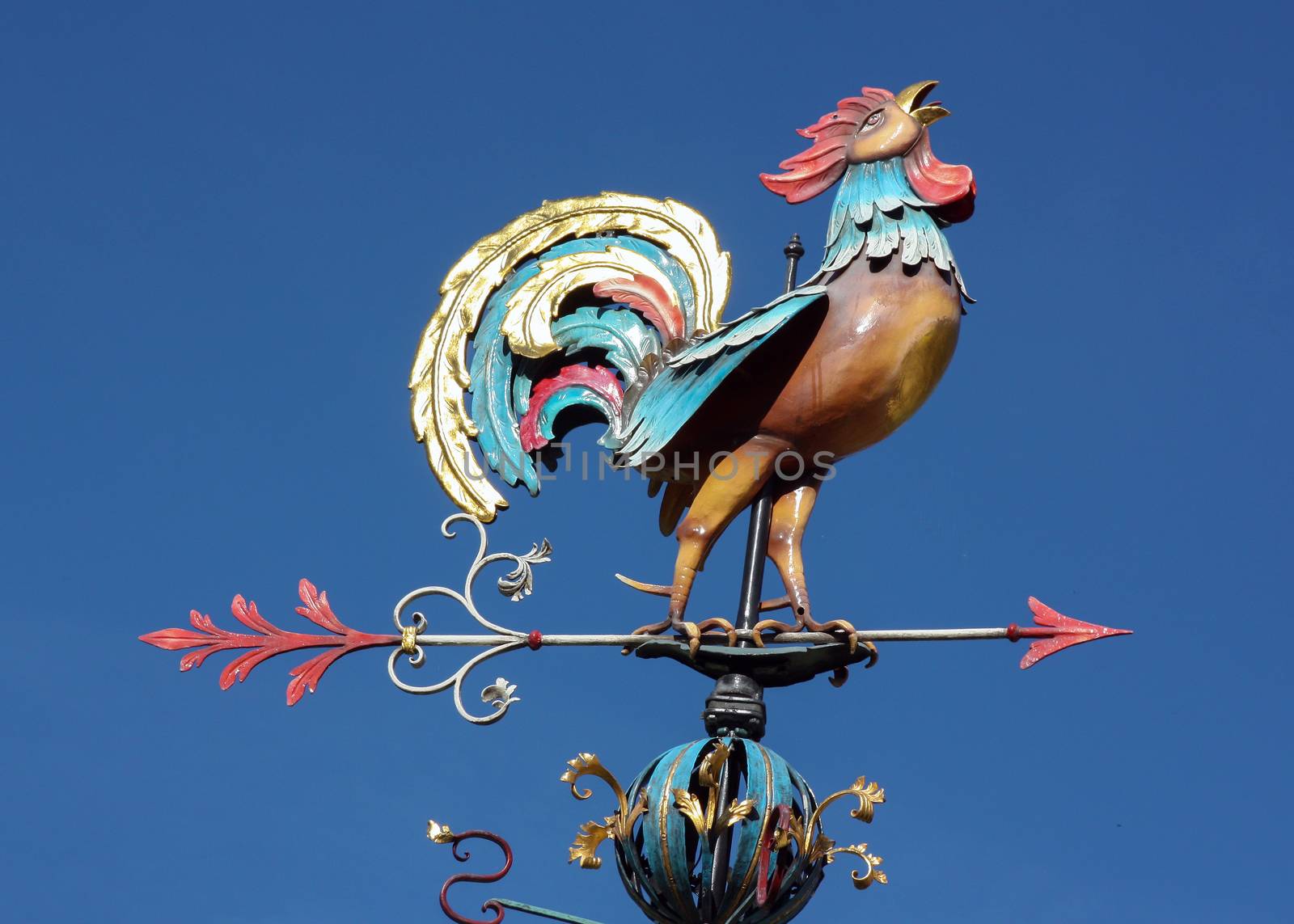 Weather vane in the form of a cock on the house in Garmisch-Partenkirchen