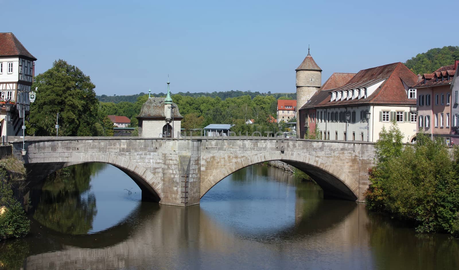 The bridge over the River Kocher in Schwabisch Hal city