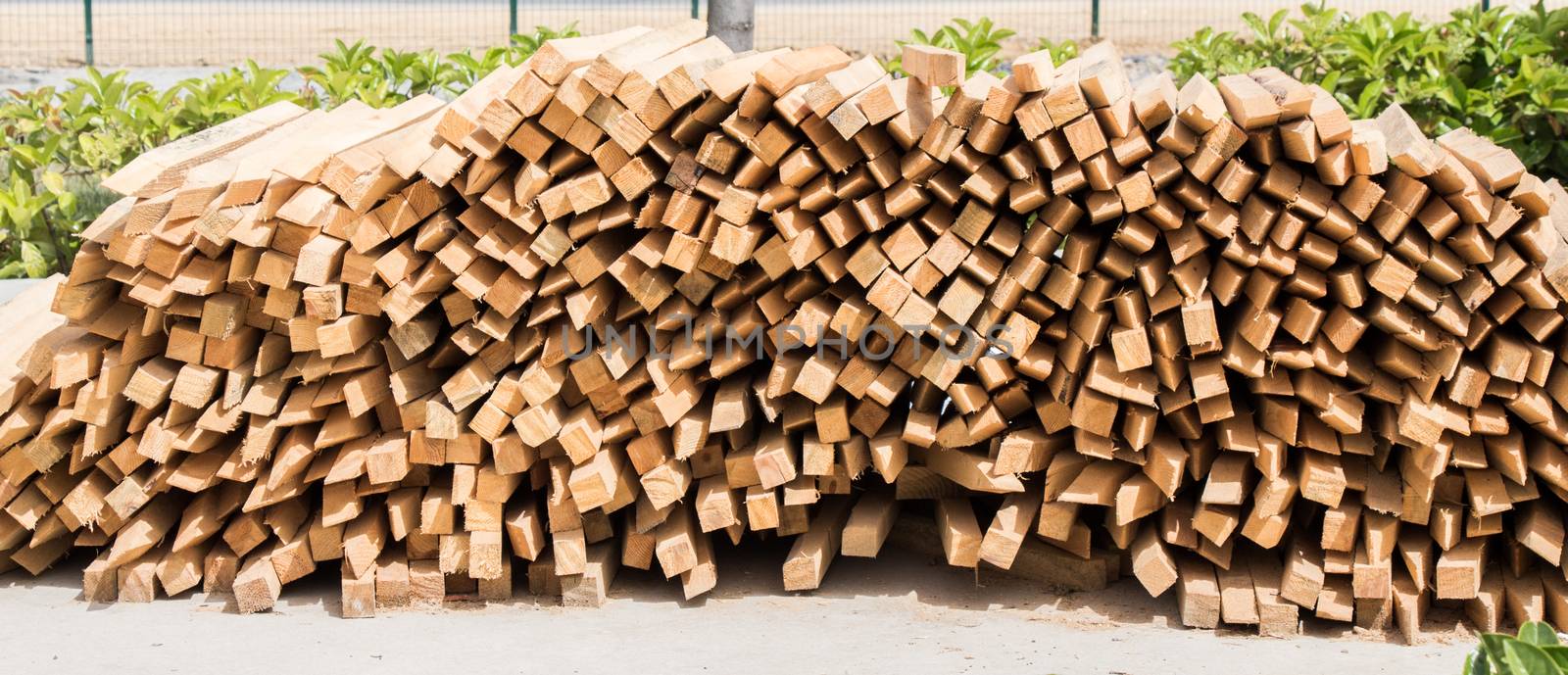 Stockpile of wooden blocks in the the view