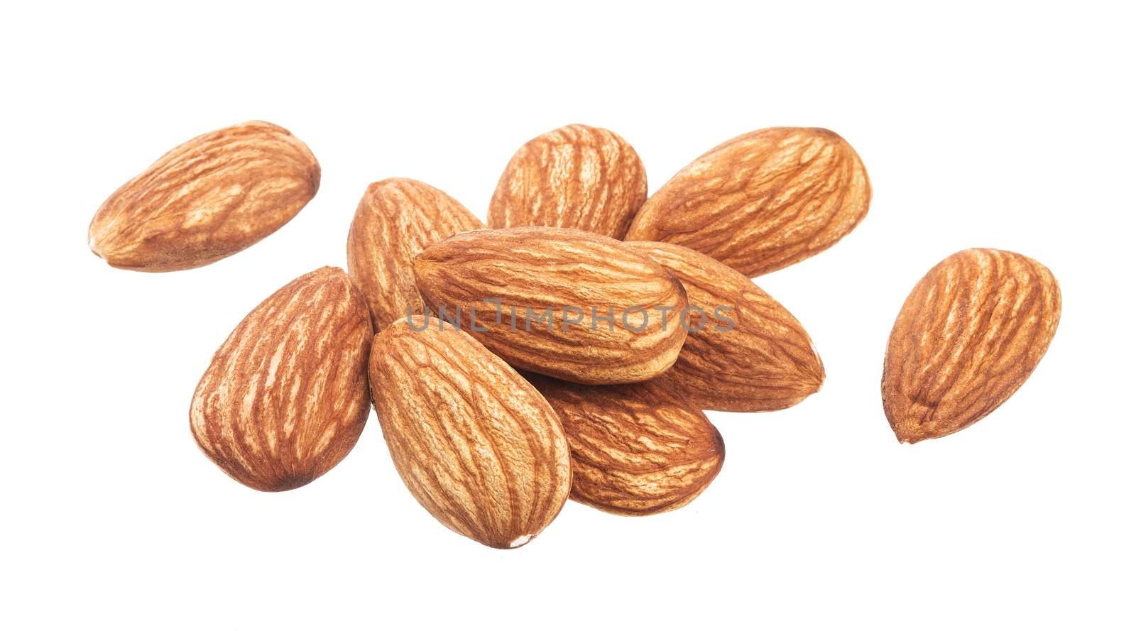 Heap of almond nuts isolated on a white background with clipping path