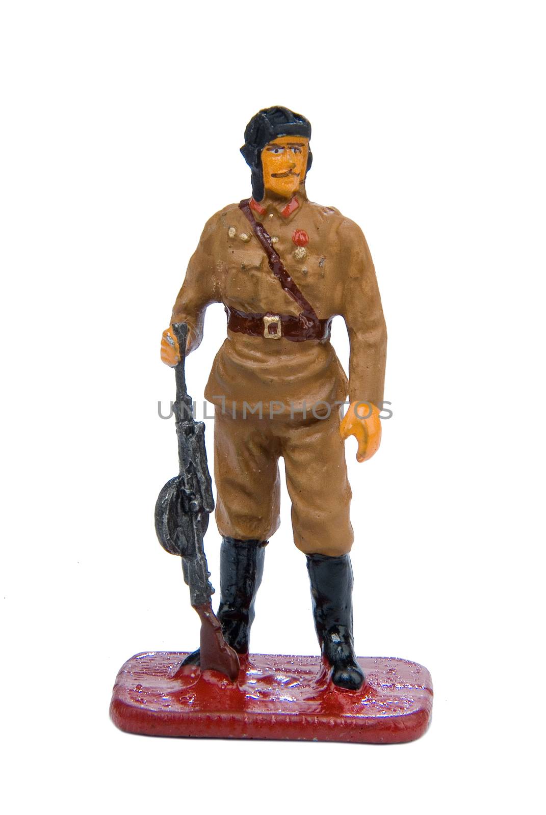 Toy soldier on a white isolated studio background