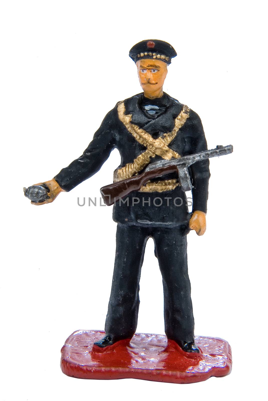 Toy soldier on a white isolated studio background