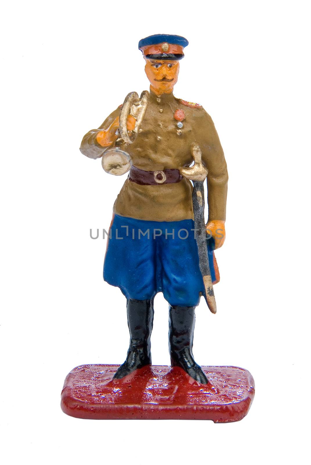 Toy soldier on a white isolated studio background
