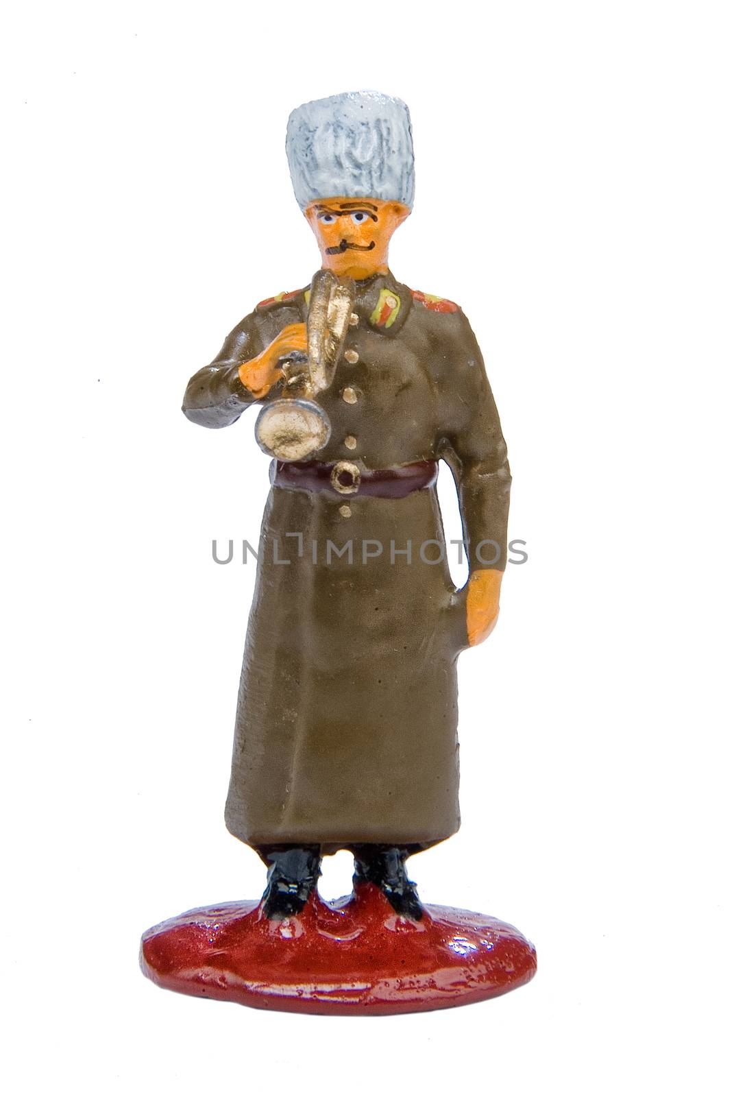 Toy soldier on a white isolated studio background