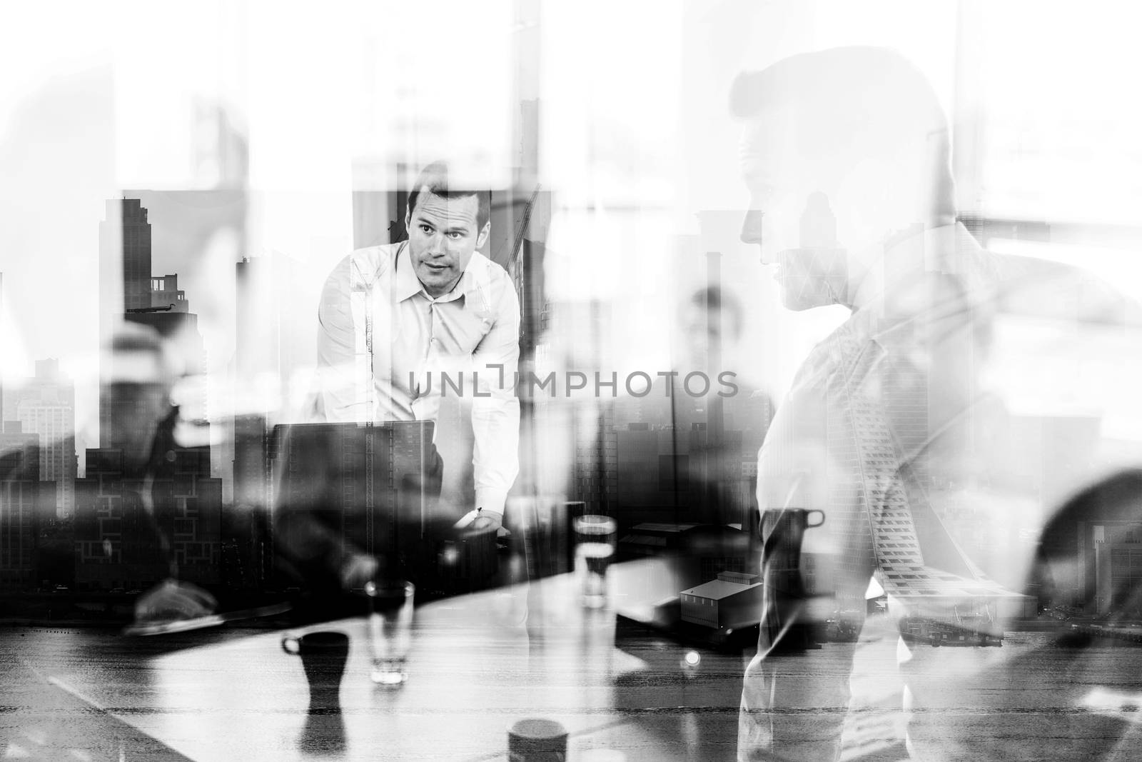 Business presentation on corporate meeting against new york city window reflections. by kasto