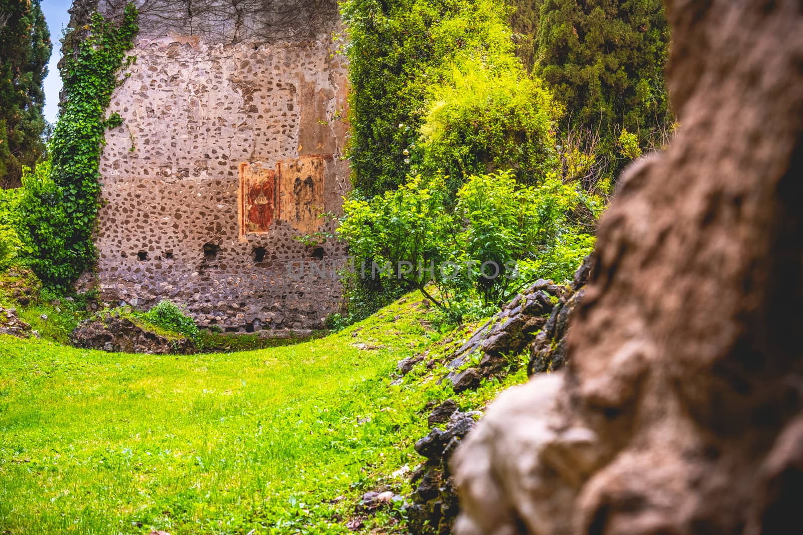 church ruins in the Giardino della Ninfa or nymph garden in Latina - Lazio - Italy