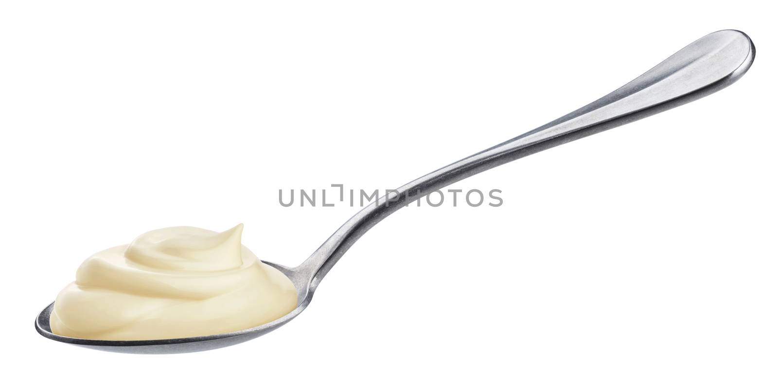 Sour cream in spoon isolated on white background by xamtiw