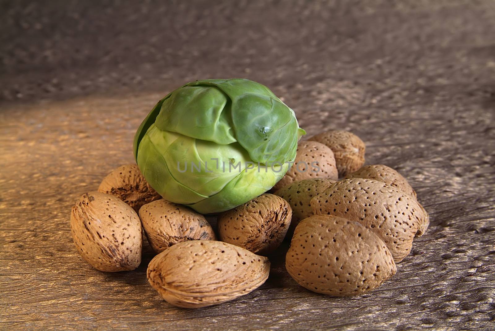 Traditional italy piedmont cuisine. Assorted walnuts and cabbage. Vegan and vegetarian diet salad