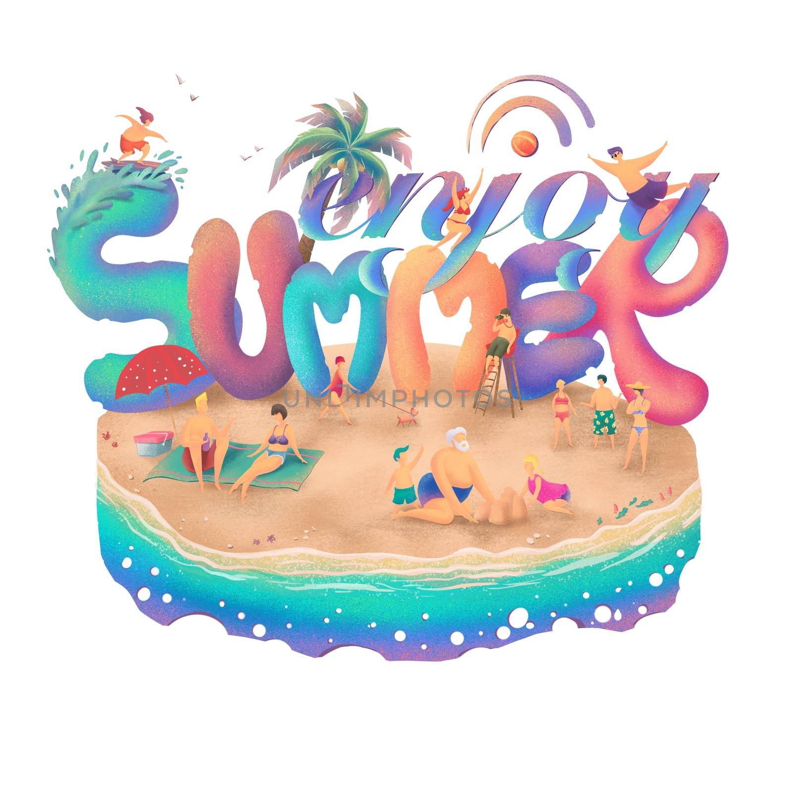 illustration of summer, everyone enjoy in summer beach for design kits with modern colorful style by apichart