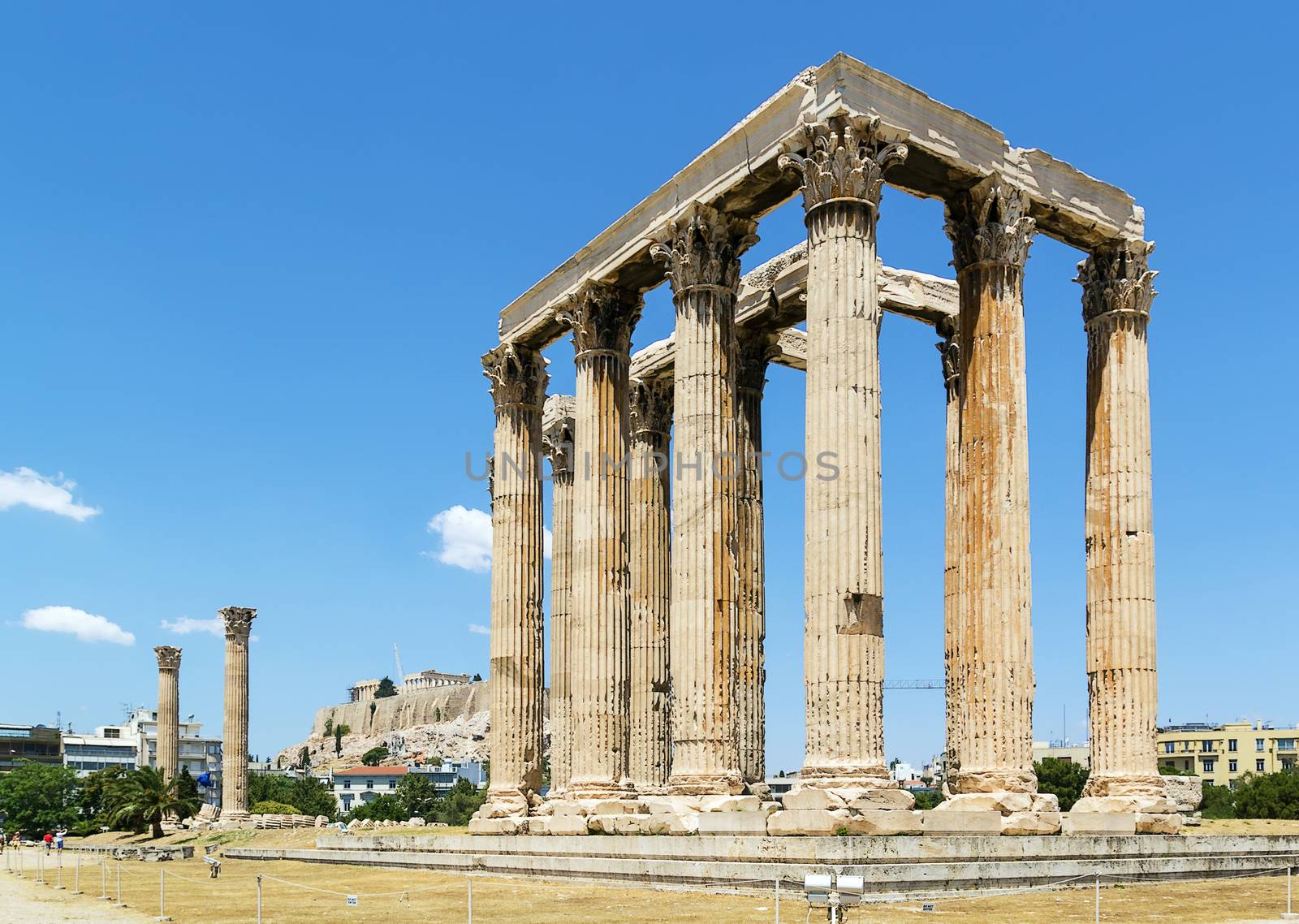 The Temple of Olympian Zeus is a colossal ruined temple in the centre of the Greek capital Athens that was dedicated to Zeus