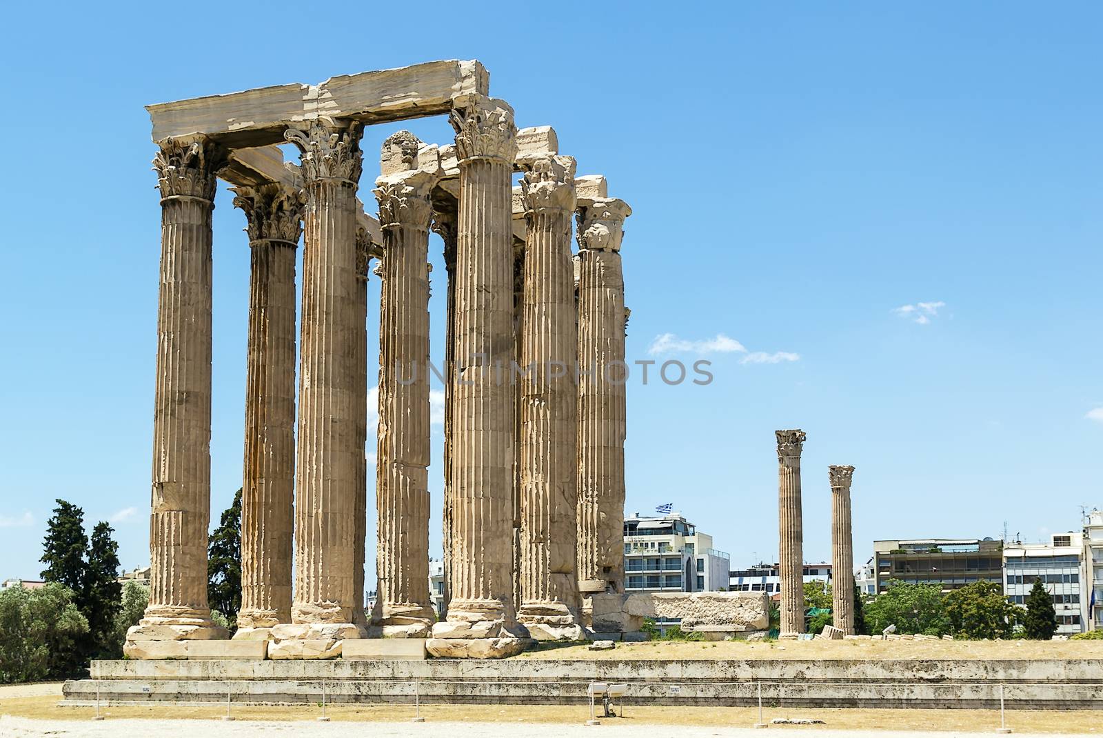 The Temple of Olympian Zeus is a colossal ruined temple in the centre of the Greek capital Athens that was dedicated to Zeus