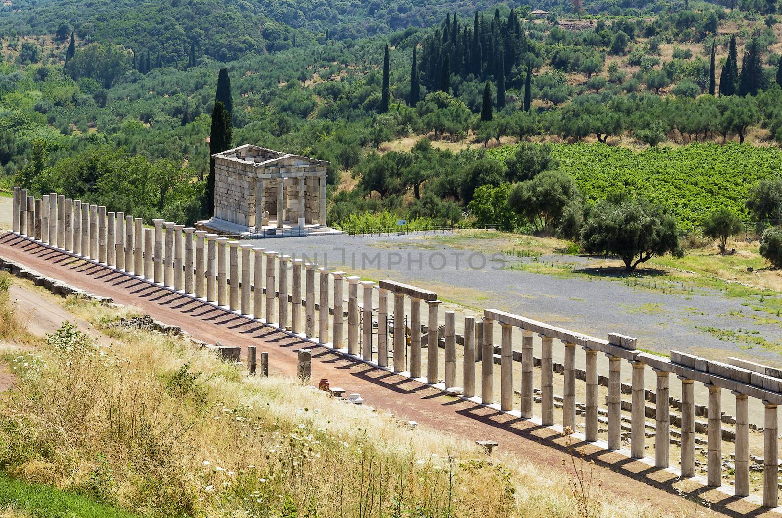 colonnade about stadium in Ancient Messene, Greece