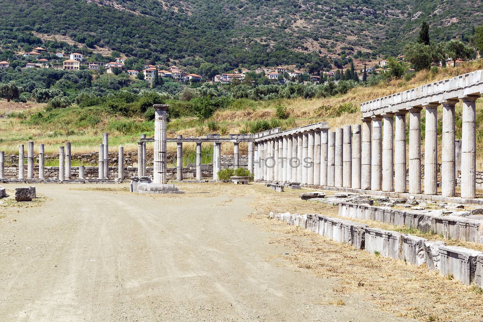 colonnade about stadium in Ancient Messene, Greece