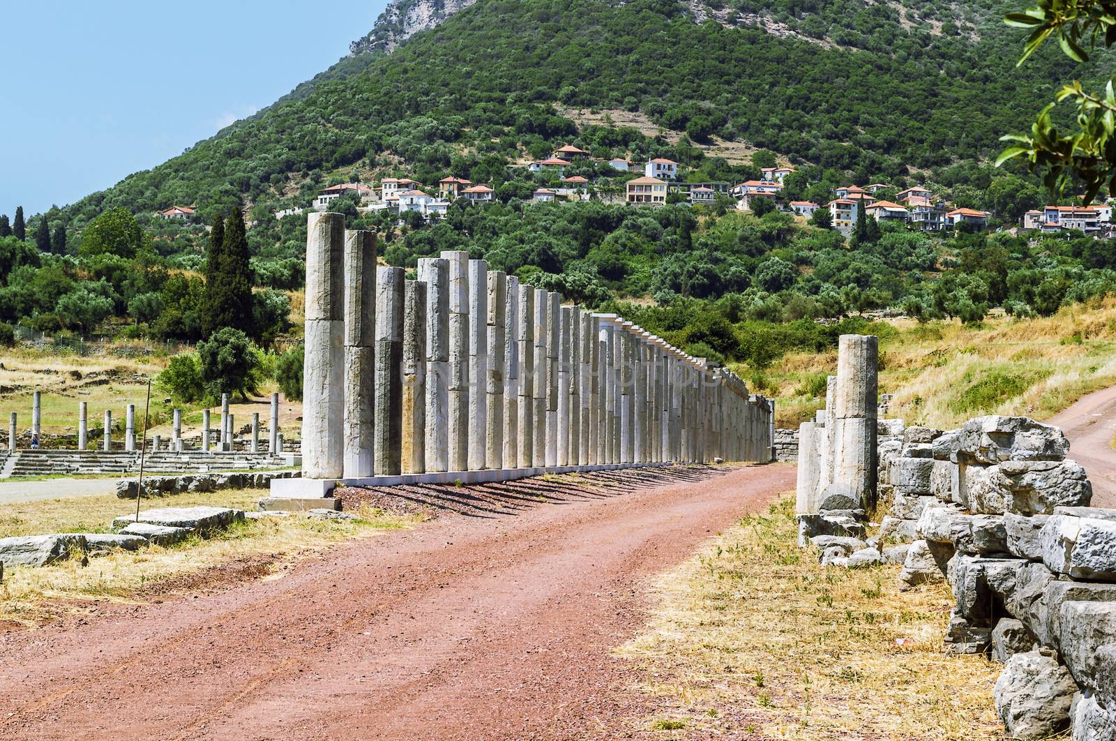 colonnade about stadium in Ancient Messene, Greece