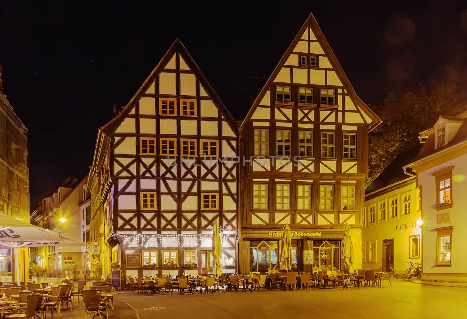 Houses in half-timbering style in Erfurt in the evening