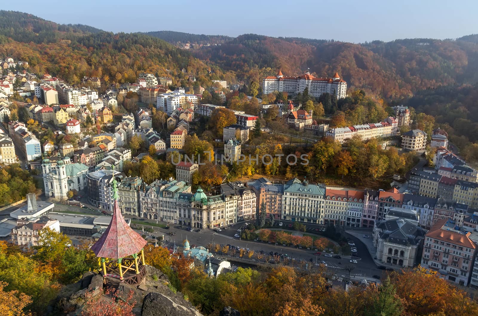 Panorama of Karlovy Vary from a hill