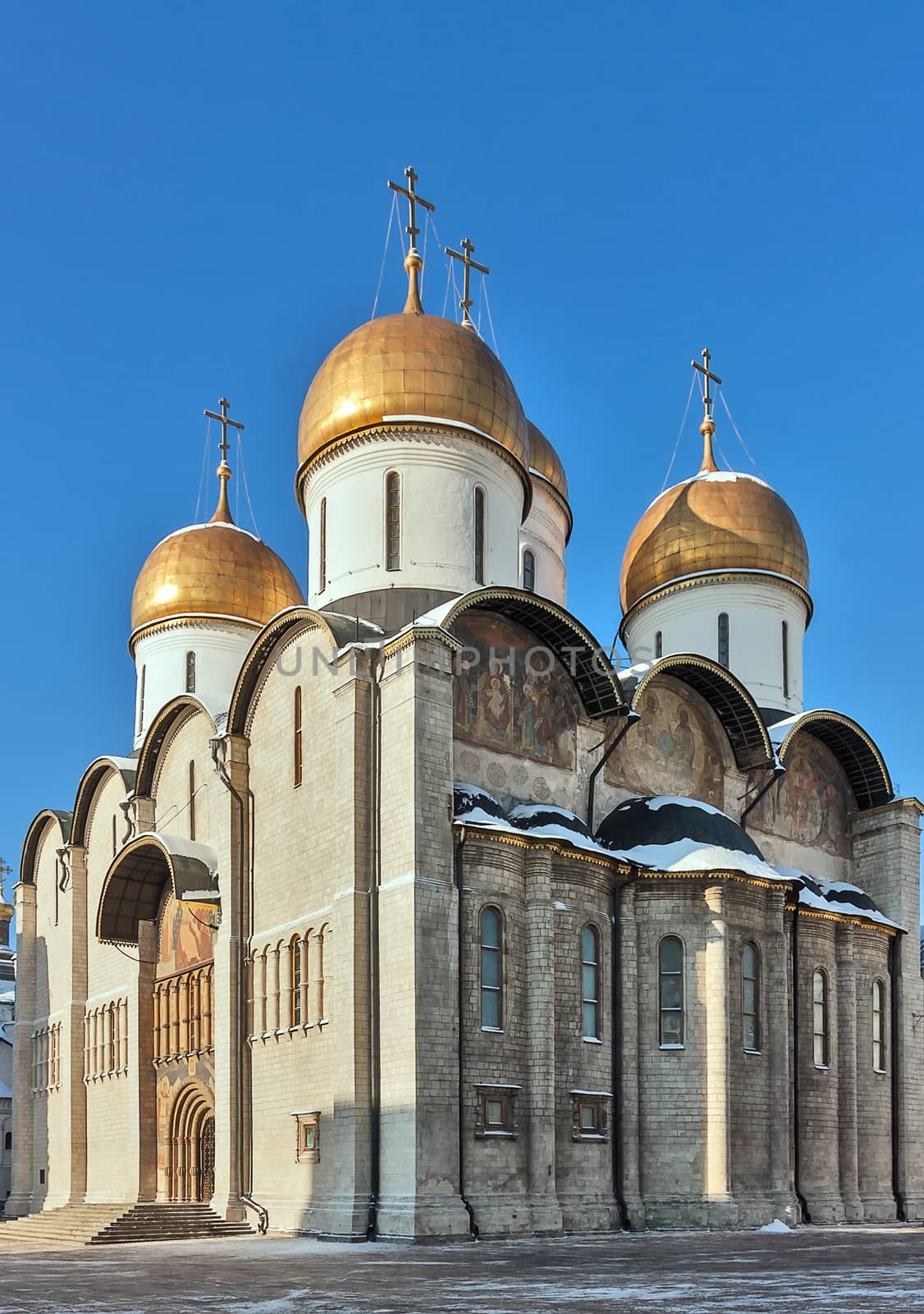 The Cathedral of the Dormition is a Russian Orthodox church. It is located on the north side of Cathedral Square of the Moscow Kremlin