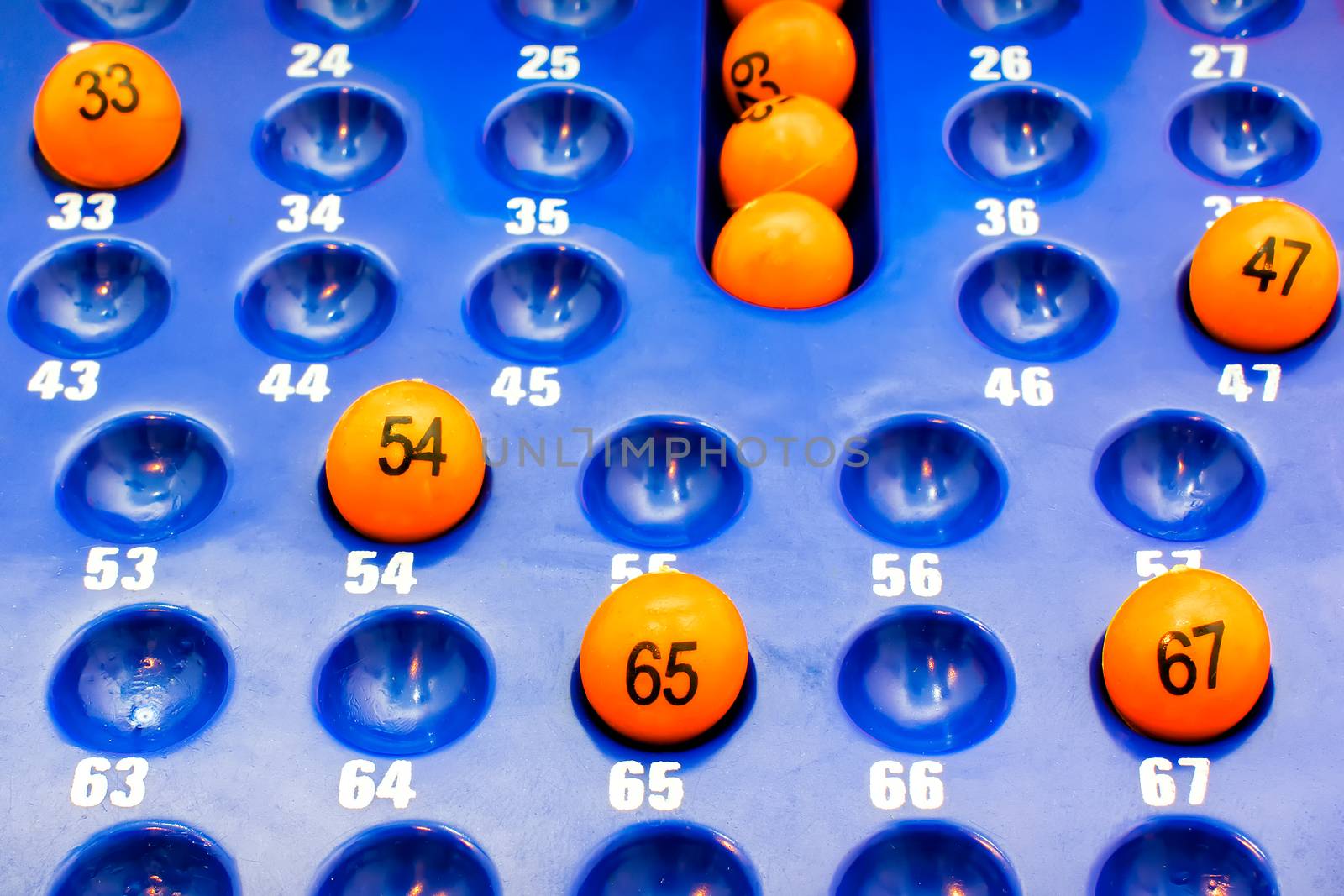 Blue Plastic Panel with Orange Bingo Balls 
