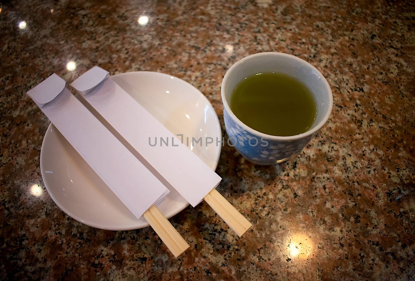 Green Tea and Two Pair of Chopsticks by seika_chujo