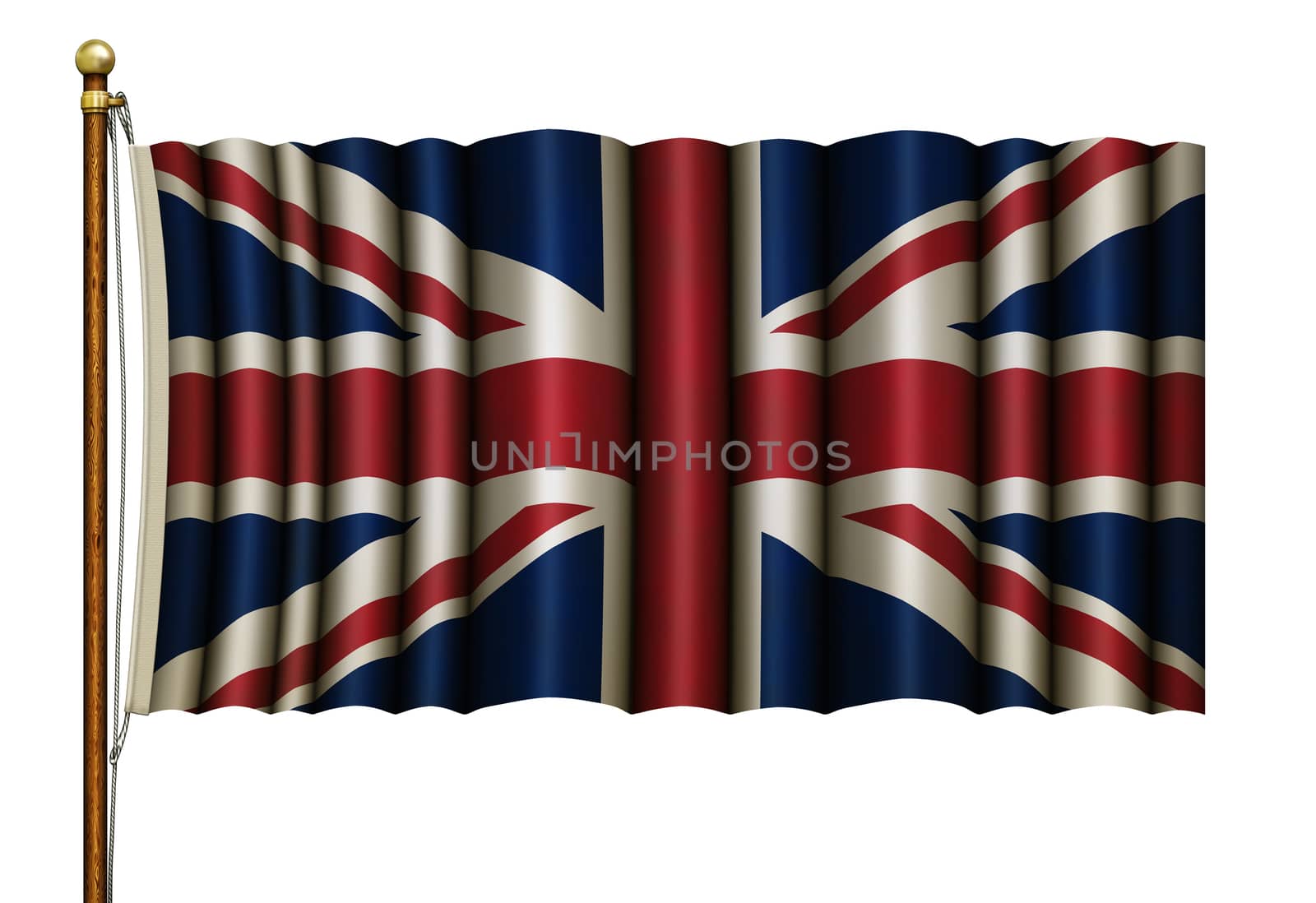 Digital Illustration of a stylized British Flag on a flag pole. 3D Illustration