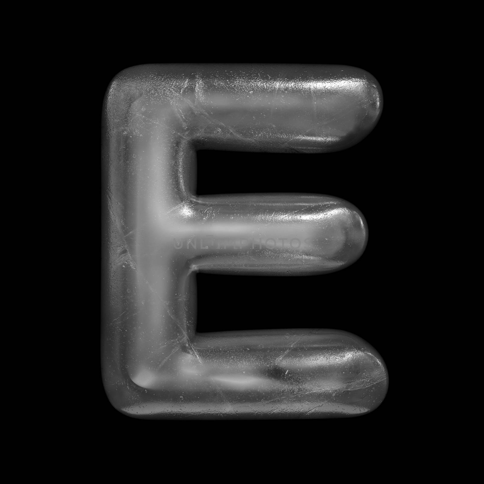 Ice letter E - large 3d Winter font isolated on black background. This alphabet is perfect for creative illustrations related but not limited to Nature, Winter, Christmas...