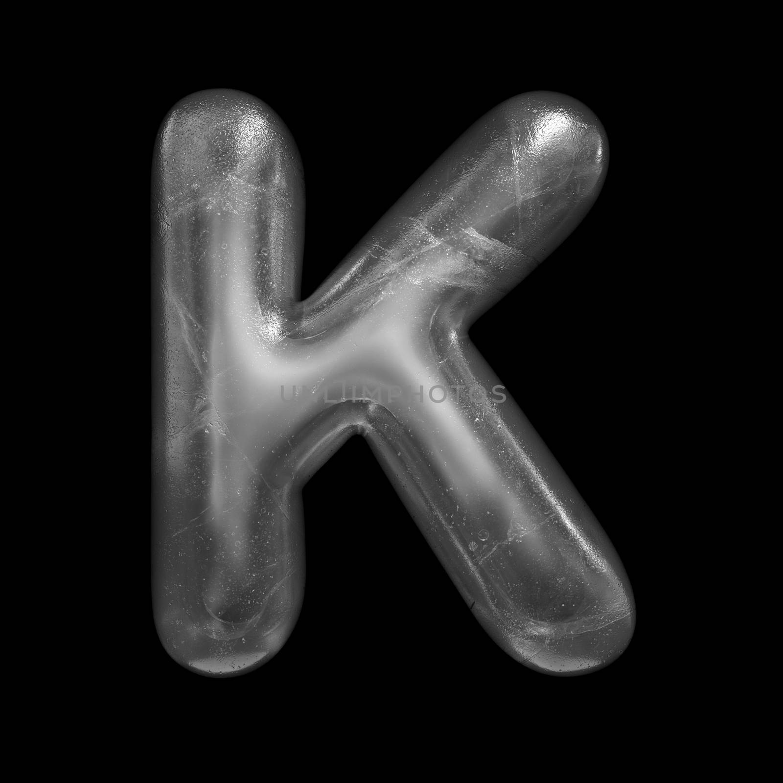 Ice letter K - Large 3d Winter font isolated on black background. This alphabet is perfect for creative illustrations related but not limited to Nature, Winter, Christmas...