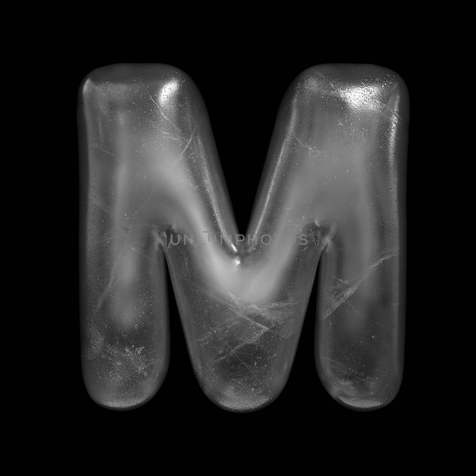 Ice letter M - Upper-case 3d Winter font isolated on black background. This alphabet is perfect for creative illustrations related but not limited to Nature, Winter, Christmas...