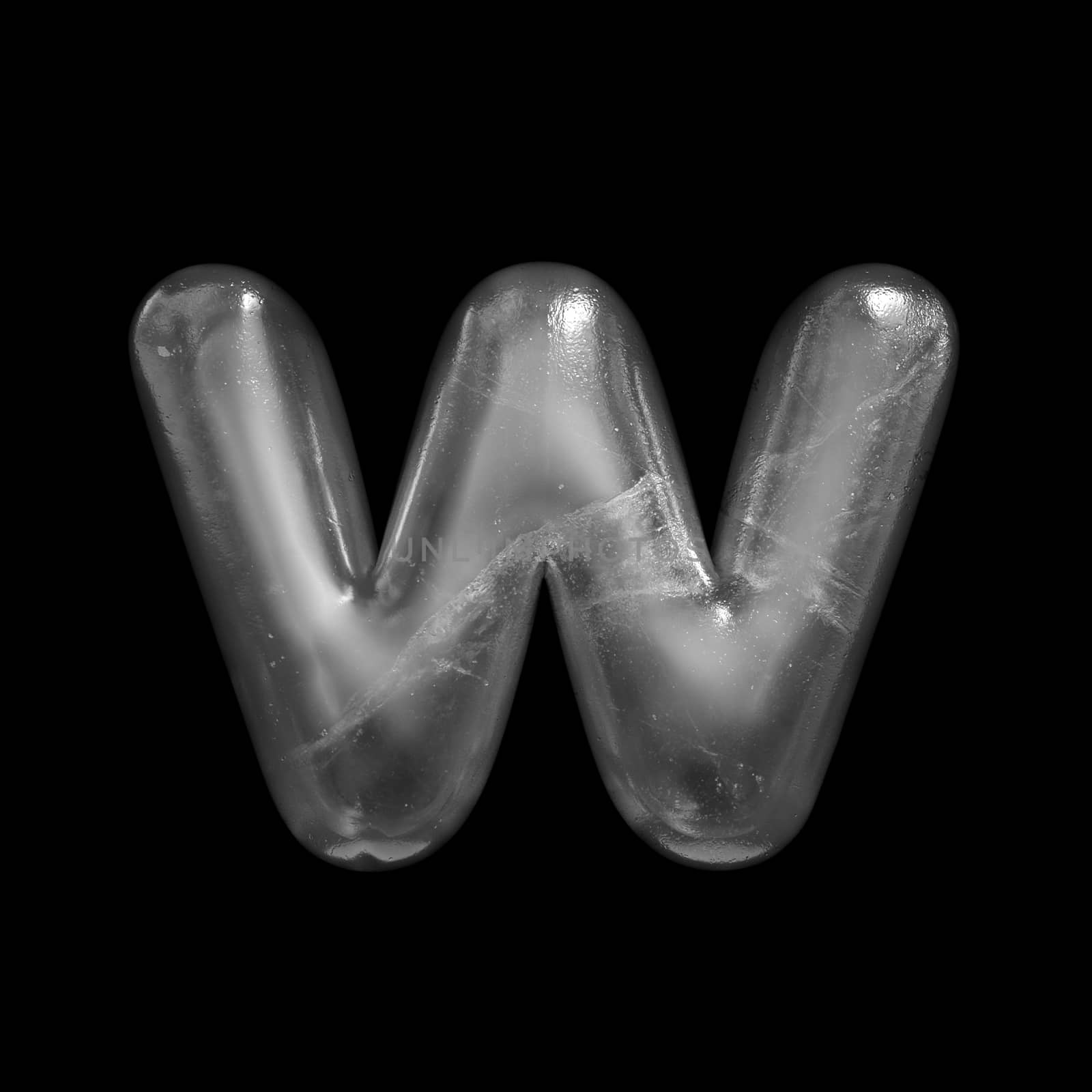 Ice letter W - Lower-case 3d Winter font isolated on black background. This alphabet is perfect for creative illustrations related but not limited to Nature, Winter, Christmas...