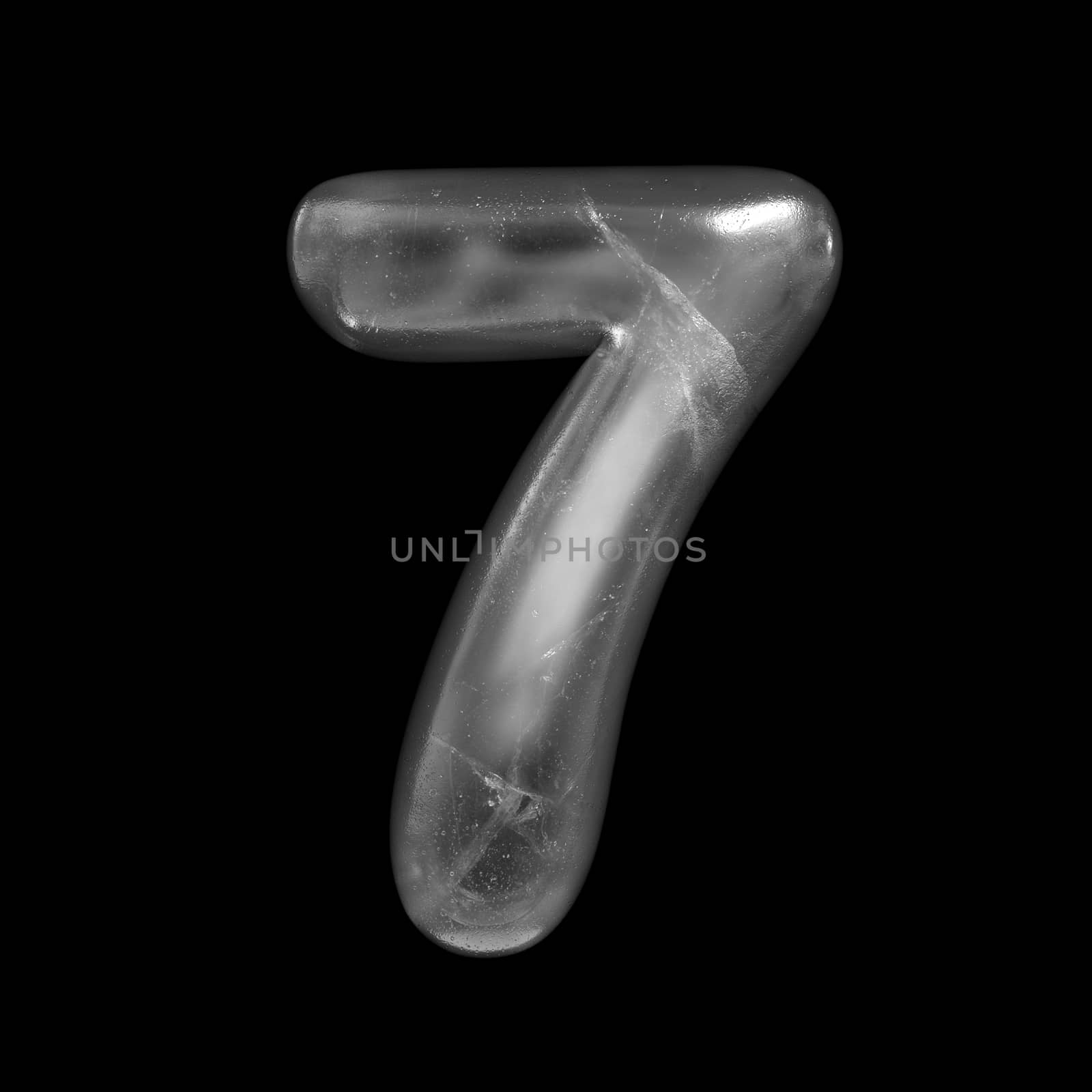 Ice number 7 - 3d Winter digit isolated on black background. This alphabet is perfect for creative illustrations related but not limited to Nature, Winter, Christmas...