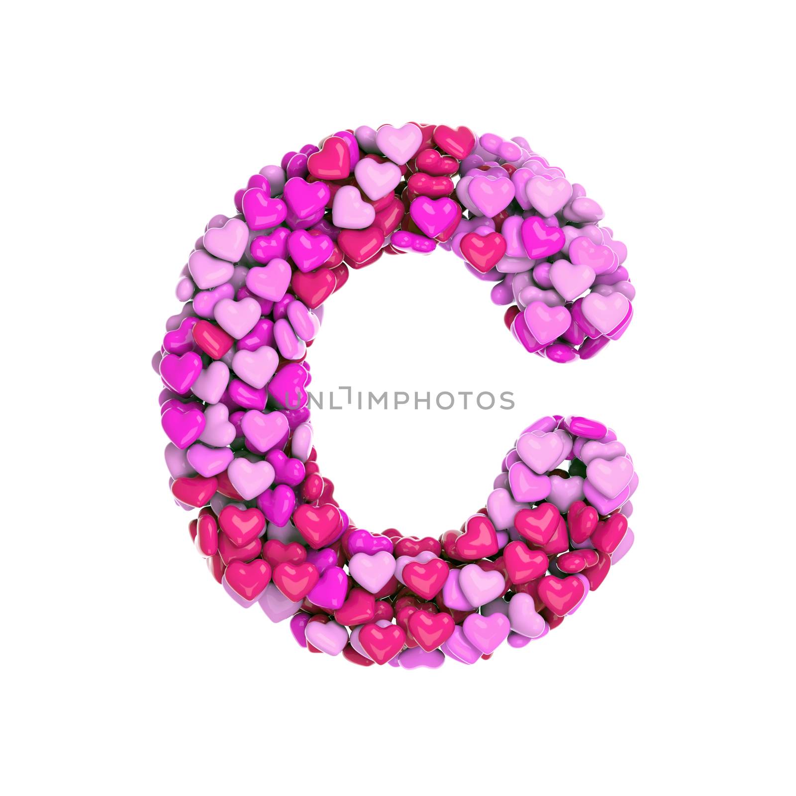 Valentine letter C - Upper-case 3d pink hearts font isolated on white background. This alphabet is perfect for creative illustrations related but not limited to Love, passion, wedding...