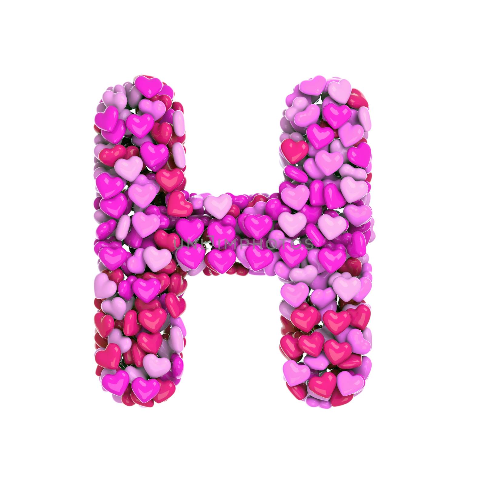 Valentine letter H - Capital 3d pink hearts font isolated on white background. This alphabet is perfect for creative illustrations related but not limited to Love, passion, wedding...