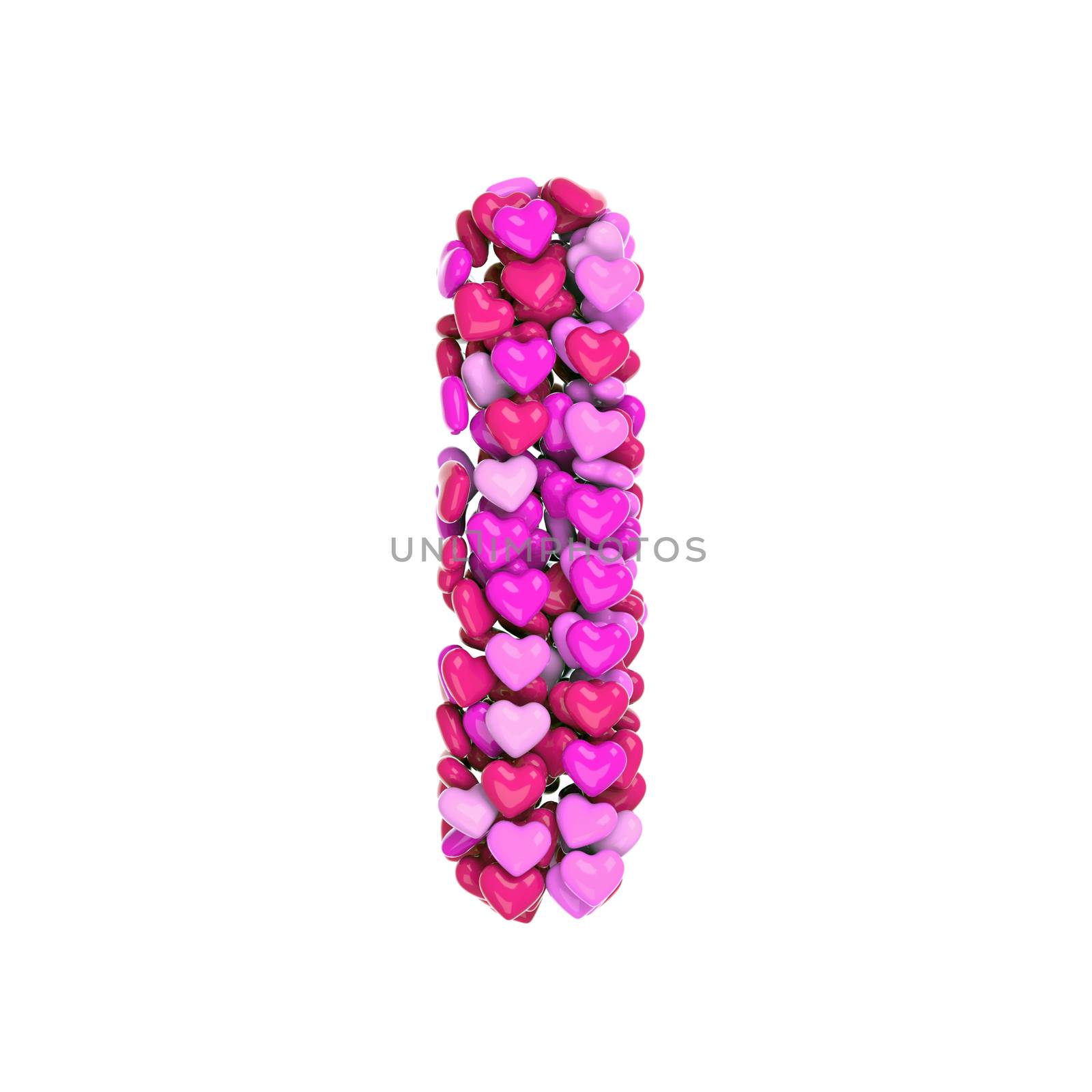 Valentine letter I - Capital 3d pink hearts font isolated on white background. This alphabet is perfect for creative illustrations related but not limited to Love, passion, wedding...