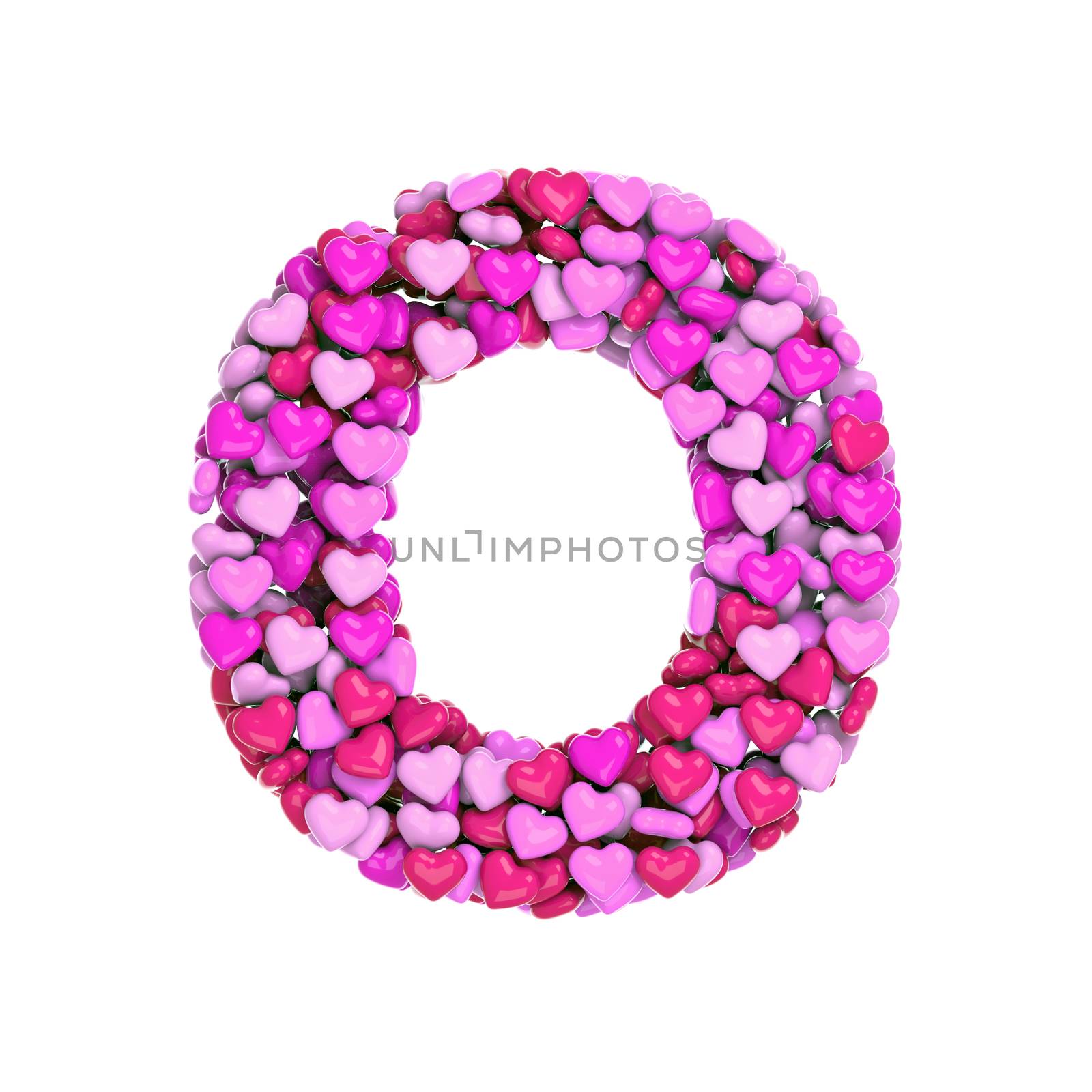 Valentine letter O - Capital 3d pink hearts font isolated on white background. This alphabet is perfect for creative illustrations related but not limited to Love, passion, wedding...