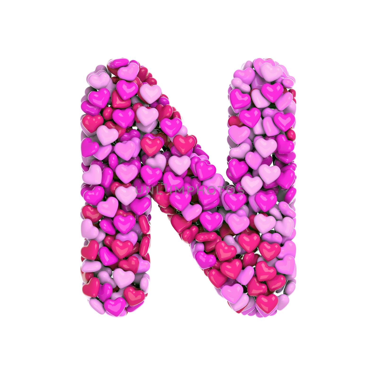 Valentine letter N - Uppercase 3d pink hearts font isolated on white background. This alphabet is perfect for creative illustrations related but not limited to Love, passion, wedding...