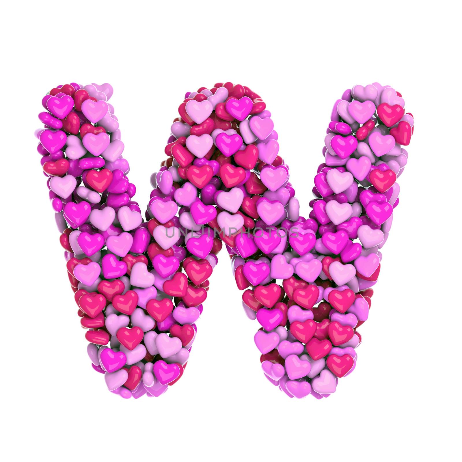 Valentine letter W - Uppercase 3d pink hearts font isolated on white background. This alphabet is perfect for creative illustrations related but not limited to Love, passion, wedding...
